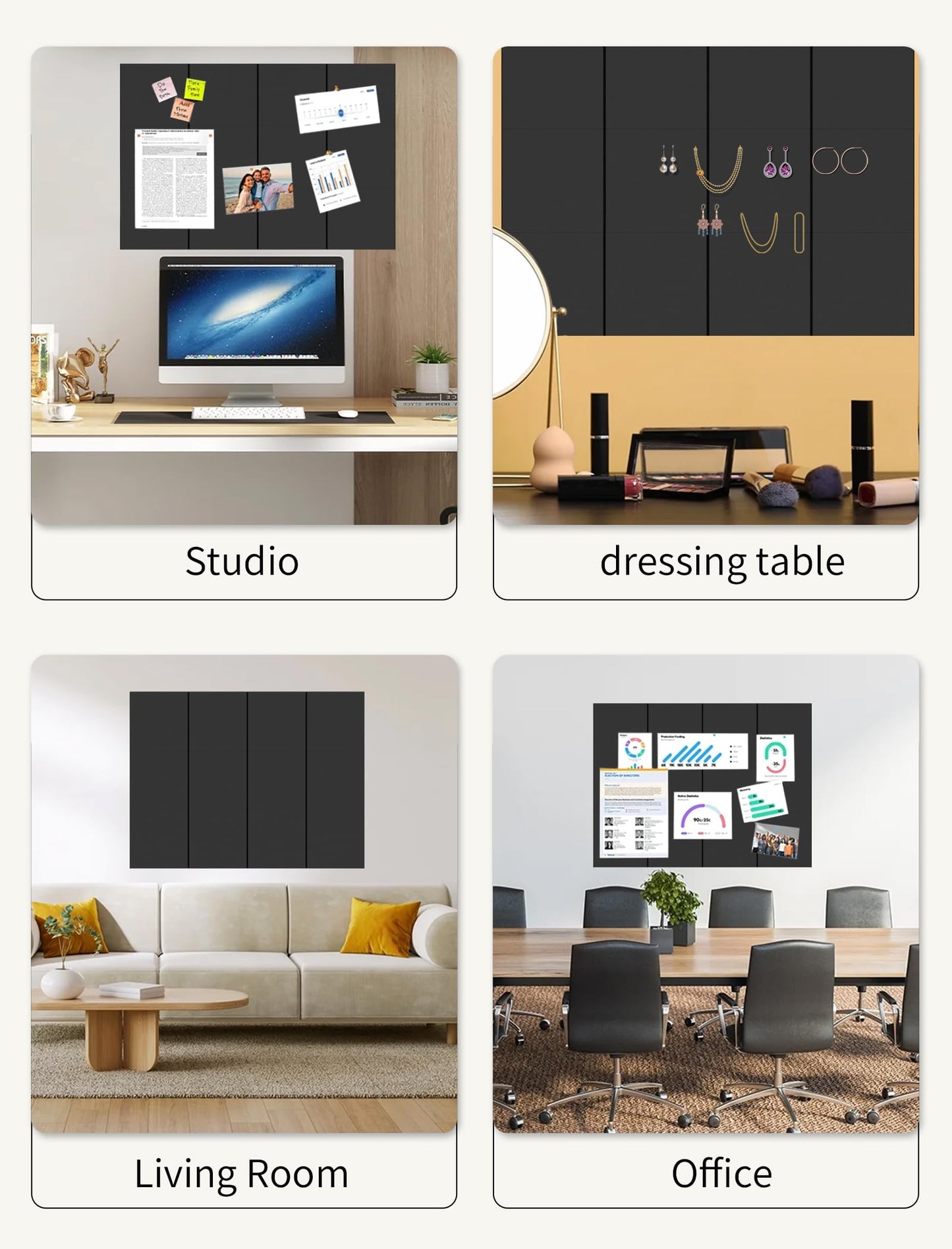 Large Bulletin Board 48"x 24" Cork Boards for Walls, 8 Pack Felt Wall Panels Photo Board, Cork Board for Office Home Pin Board