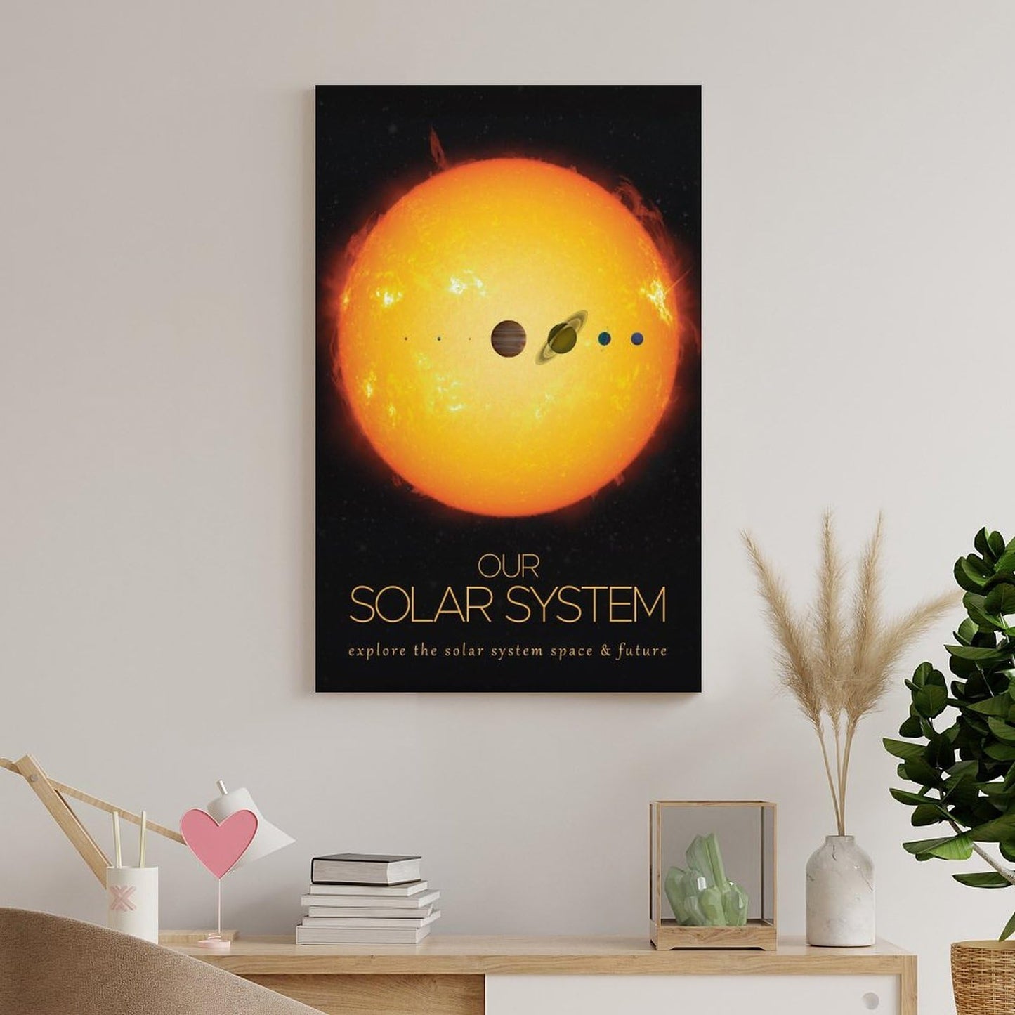 LGDSBHH Minimalist Our Solar System Canvas Wall Art - Educational Space Planet Poster - Science Classroom & Kids Bedroom Decor - 12x18 Inch (Unframed)