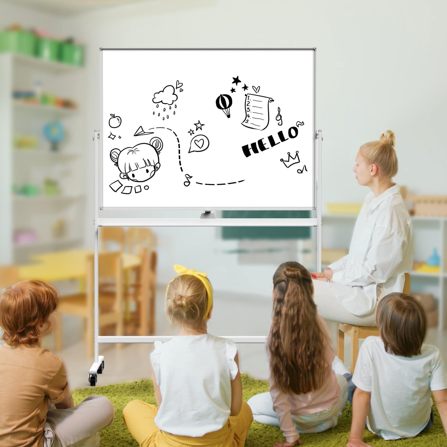 Rolling Whiteboard/w Height Adjustable, Mifuro 24 X 36 Large Portable Dry Erase Board with Stand and Wheels for Office,Classroom &School, White