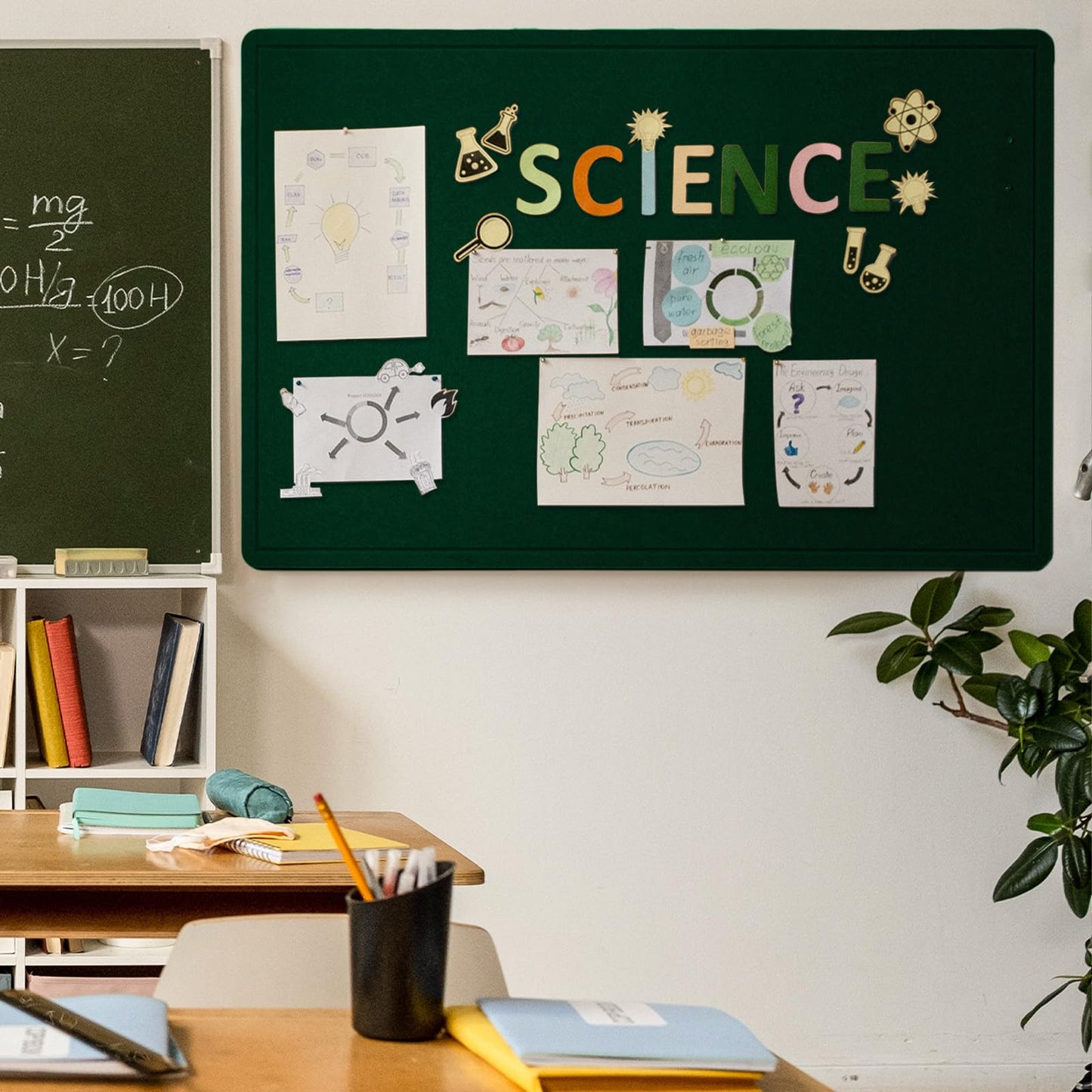 Large Bulletin Board - 60 x 36 Inches, Decorative Felt Pin Board for Wall - 5' x 3' Foldable Photo Display Board with Self-Adhesive Tape, Includes 20 Push Pins - Dark Green