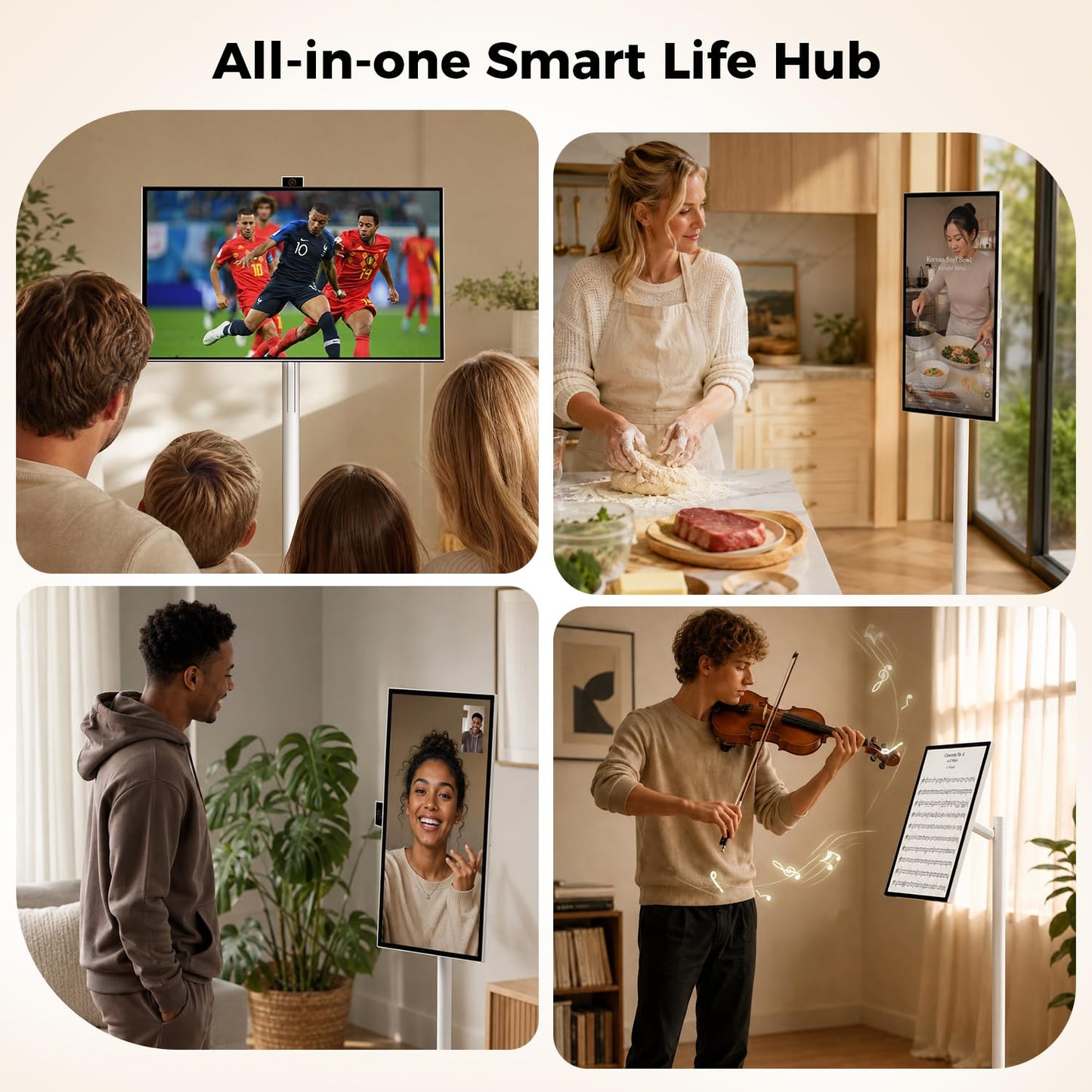 VLH 27 Inch Smart Portable TV, FHD Touch Screen Rolling Monitor on Wheels, Android 15, 6GB +128GB, Wireless Tablet Display, EDLA-Certified, 4K Hidden Camera, 27000mAh Battery, Voice Remote Control