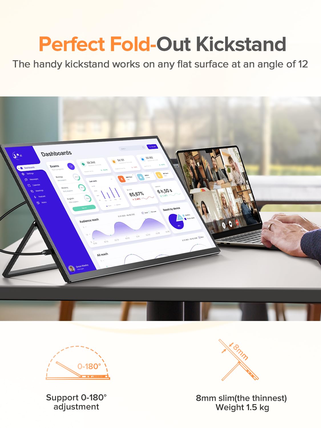 EVICIV Portable Monitor 100Hz 21.5”, 100% DCI-P3 QLED Portable Gaming Monitor, 1ms FreeSync, 400Nits, USB-C & HDMI, VESA & Stand, Large Travel Second Screen for Laptop, Computer, Game Consoles