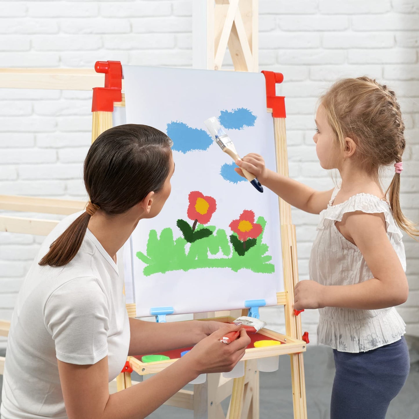 JOYOOSS Art Easel for Kids Easels for Toddlers,Wooden Kid Easel with Paper Roll - Chalkboard for Kids Adjustable Double Sided Dry Erase Board,Toddler Art Easel for Kid Ages 4-8