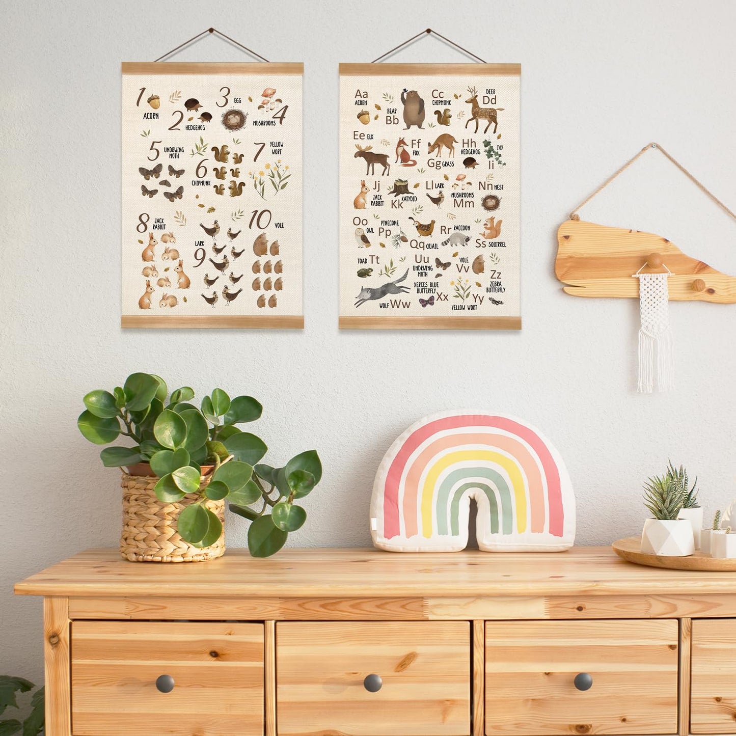 Animal Alphabet Numbers Poster Set of 2, Children's Room Wall Art, ABC&123 Banner Poster, Letter Numbers Banner Wall Hanging Decor for Toddler Room Playroom Nursery Classroom 12x16inch (Forest animal)