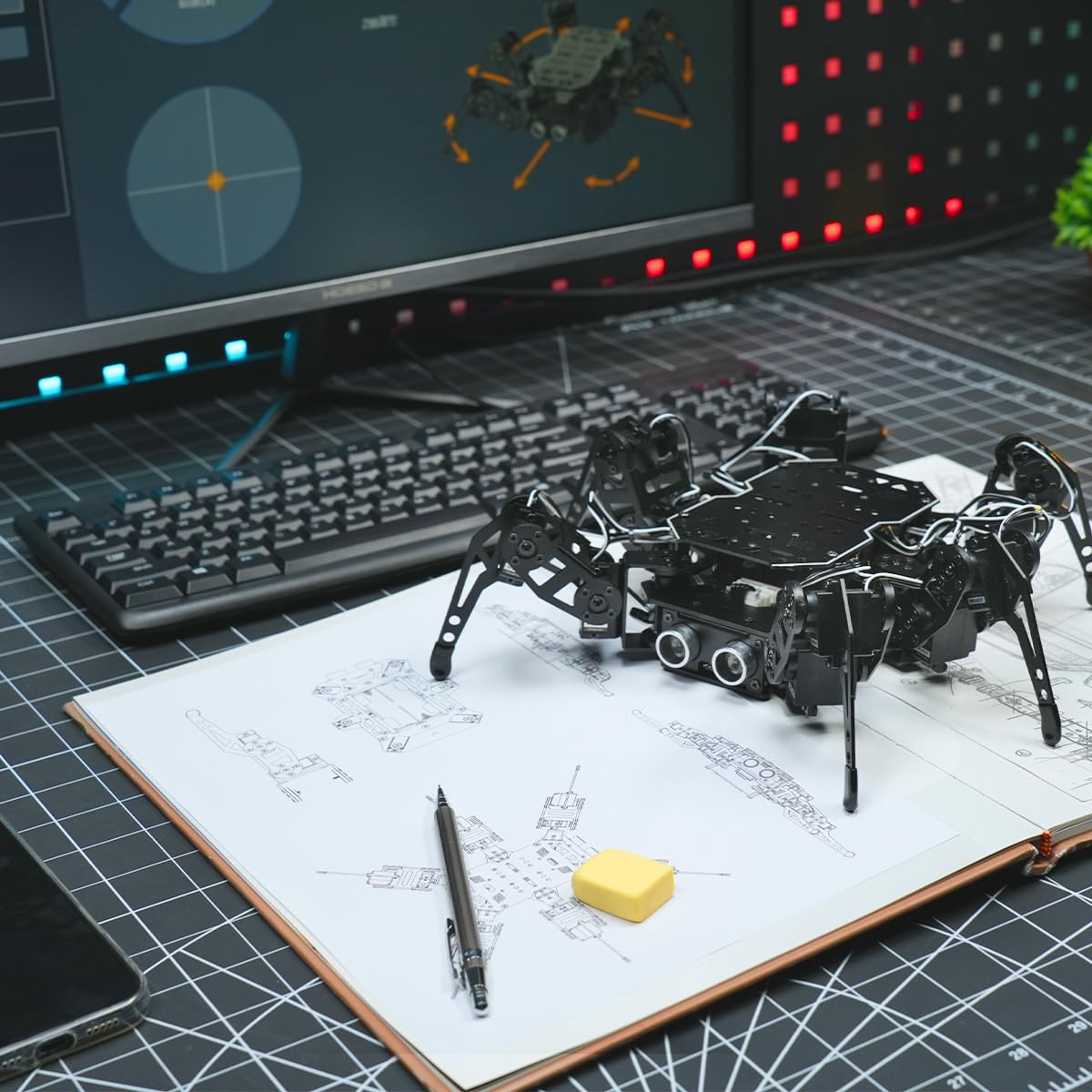 18DOF Hexapod Robot for Arduino Programming, Spider Walking Crawling Self-Balancing AI Vision Voice Control Obstacle Avoidance, STEM Education Open Source Robot with Tutorials, miniHexa Standard Kit