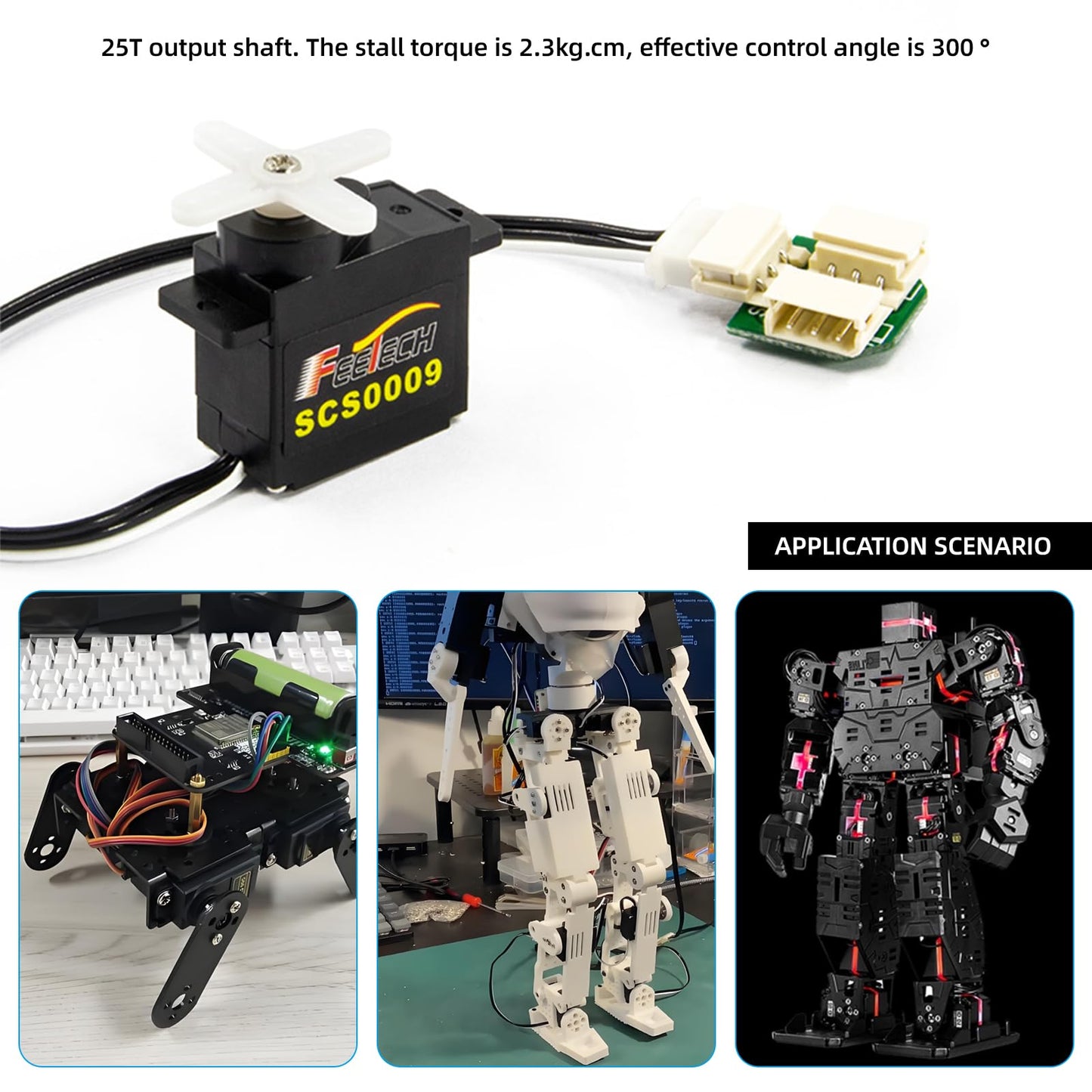 RCmall SCS0009 Serial Bus Servo Kit SCS0009 2.3KG Micro Servo Metal Gear w/300° Encoder TTL/RS485 for Robot Arm, RC Helicopter, Arduino, STEAM (10 Servos)