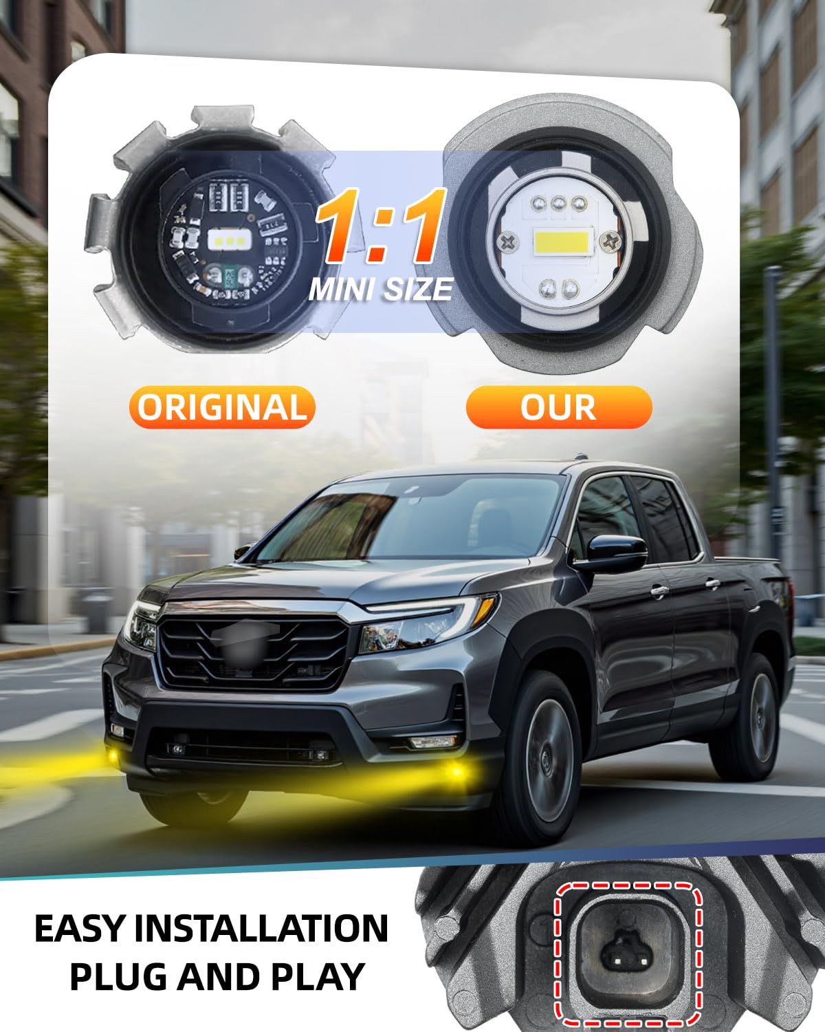 nsautolighting L1B LED Fog Light Bulbs 3200K Amber Yellow 4500LM Plug and Play for 2021+ Honda Civic Accord CR-V Ridgeline Passport Acura Inte