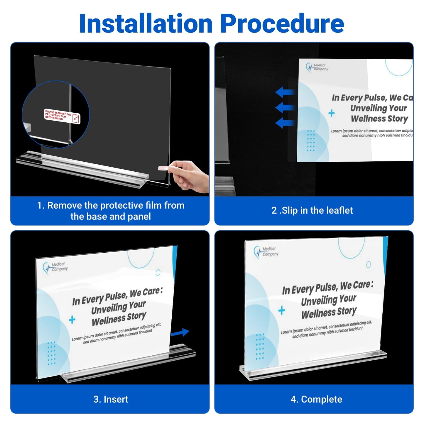 3 Pack Acrylic Sign Holder 11 x 8.5 Horizontal, Double-Sided Clear Sign Holder Plastic Stands for Display, T Shape Acrylic Table Sign Stands for Office Store Restaurants Wedding Party Decoration