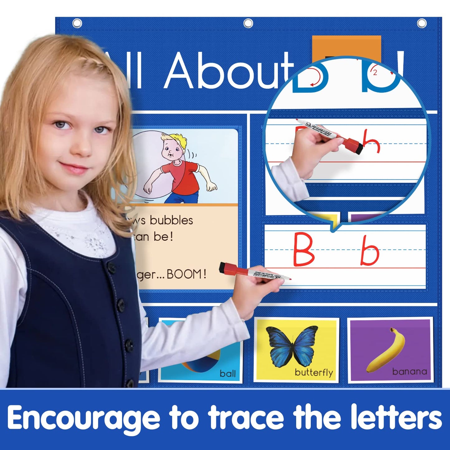 Auchq All About Letter Pocket Chart, Letter of The Day/Week Activity Wall-Provides Student Daily Practice in Learning The Alphabet, Chants, Words-Great for Classroom Homeschool 34" x 27"