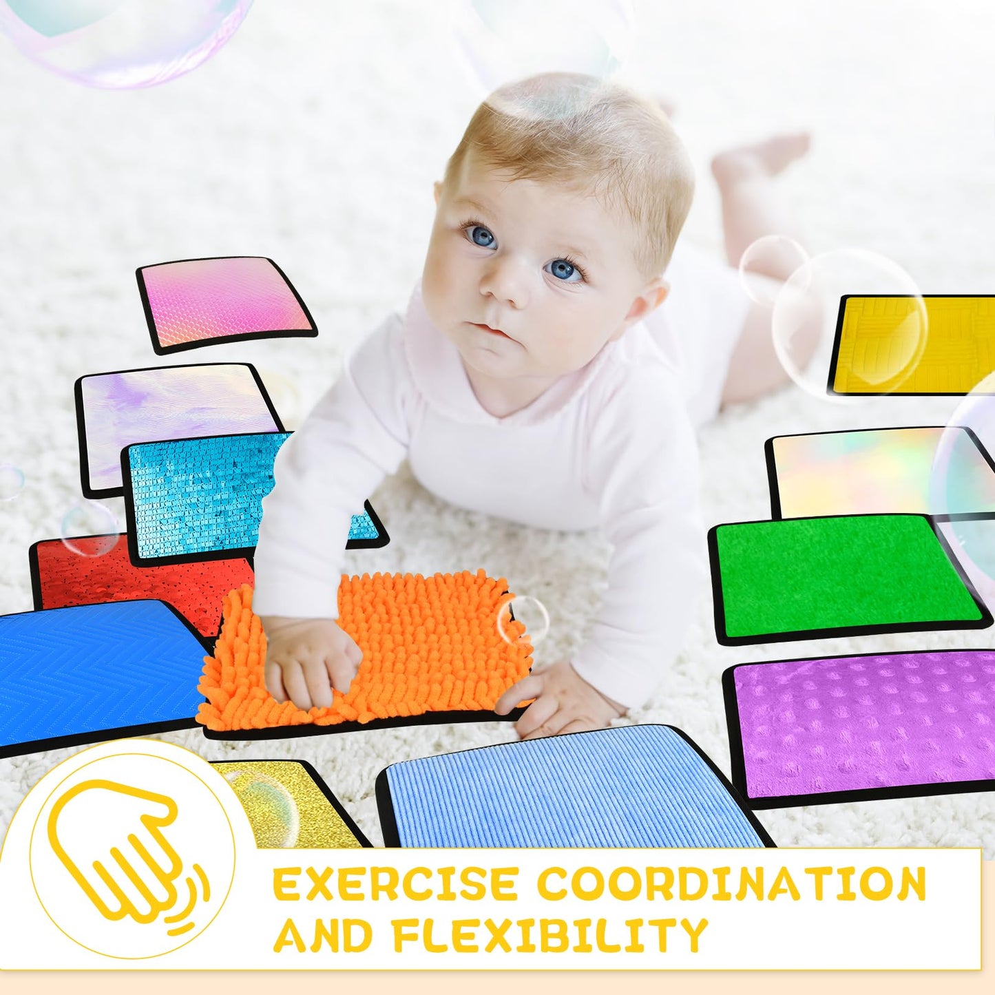 Bouiexye 10 Sets Sensory Mats for Autistic Children Textured Sensory Tiles Sensory Toys Babies and Toddlers with Sensory Issues Tactile Sensory Walls Fidgeting Educational Activity (Square)