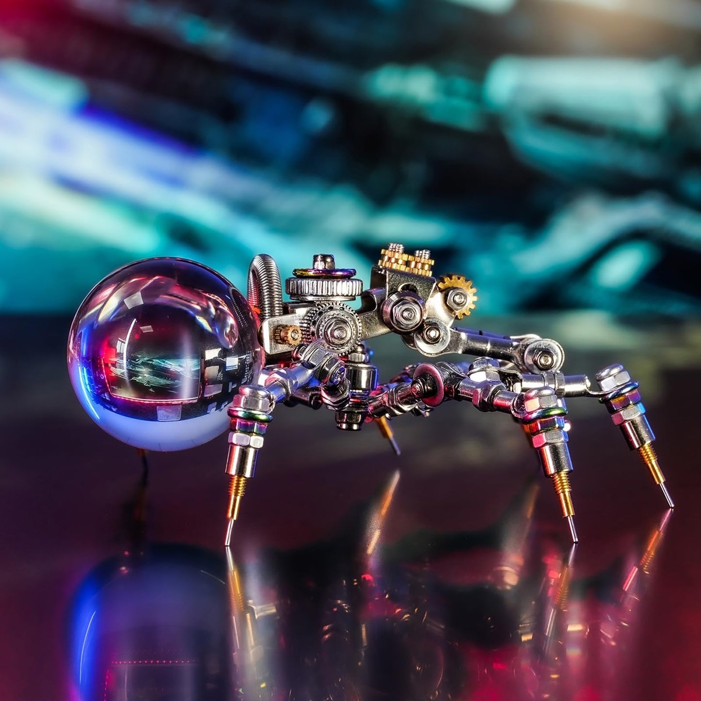 Mostarle Crystal Lamp Jumping Spider 3D Metal Puzzle, Arcynix DIY Model Kit Sci-Fi Mechanical Spider Steampunk Decor, Creative Gift & Futuristic Home Décor for Adults & Teens