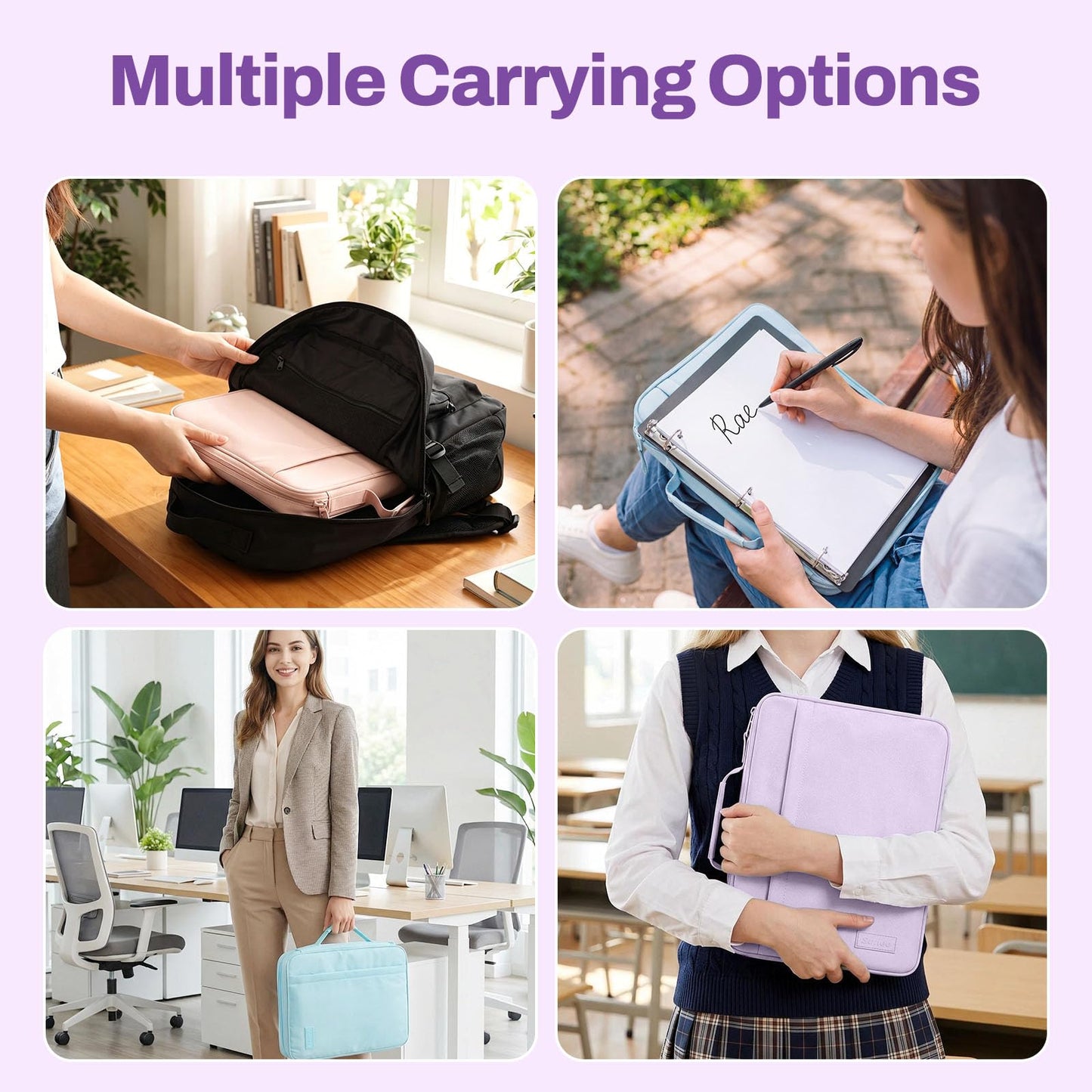SUNEE Zipper Binder 1 Inch, Removable 3-ring binder, 175-Sheet Capacity, 5-Tab Dividers Expanding File Folder, Small Binder Bag Organizer Storage for Student School Classroom Supplies, Lavender Purple