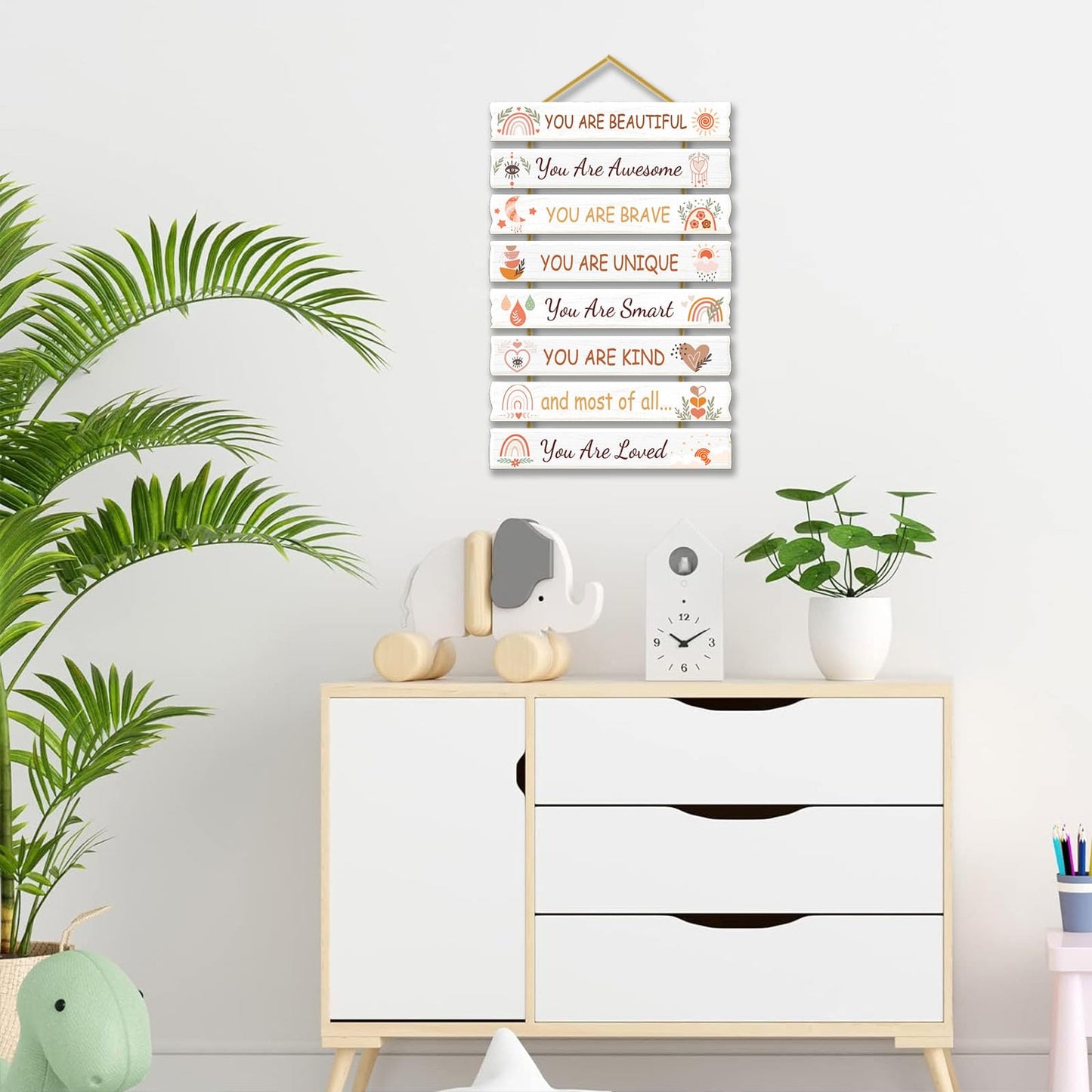 Rutiyoka Boho Wall Art for Girls' Room - Rainbow Inspirational Wood Decor for Kids' Nursery or Toddler Room Sign