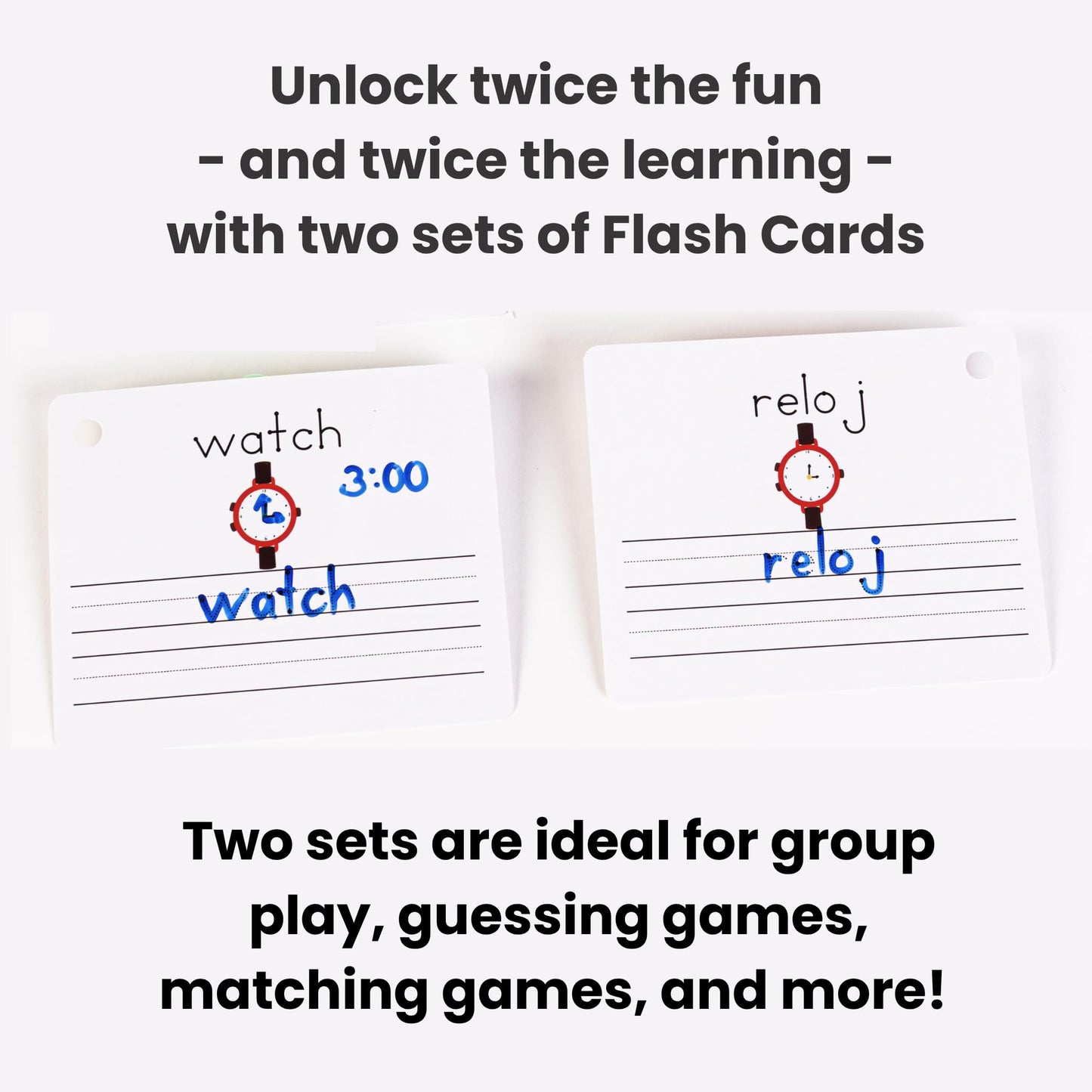 Dry Erase Spanish Flash Cards for Kids | English - Spanish Alphabet Flash Cards for Beginners - Set of 200 ESL Teaching and Learning Bilingual Flashcards for Writing and Reading Games.