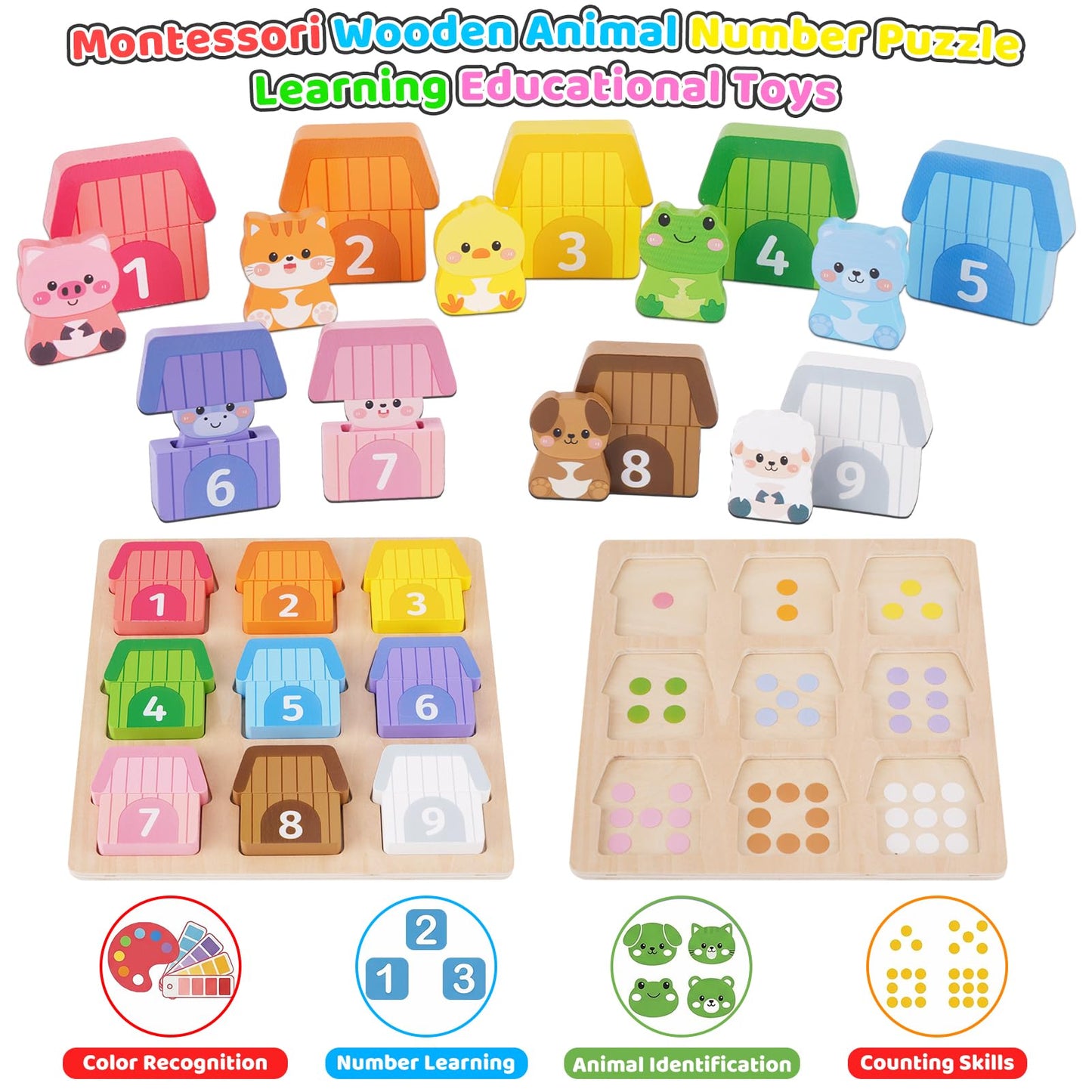 Montessori Wooden Farm Animals Toys for 1 2 3 Year Old Toddlers - Counting, Matching & Sorting Fine Motor Games, 1st Birthday Gifts for 1-2 Years, Learning Toys for Baby Boys Girls Age 12-18 Months