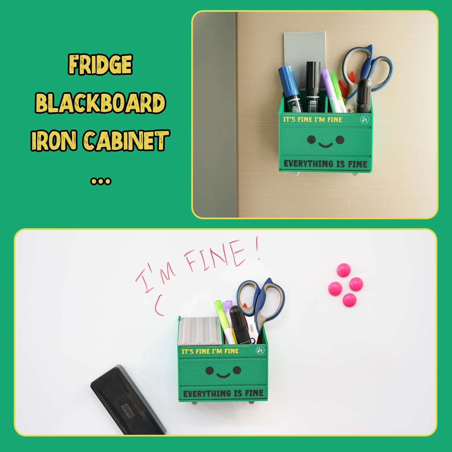 Tian Zhun Dumpster Fire Magnetic Pen Holder Funny Magnetic Pencil Holder Magnetic Locker Organizer for Refrigerator Whiteboard Home Office Hospital Big Marker Pen Storage 4.73 x 4.3 x 2.75 Inch