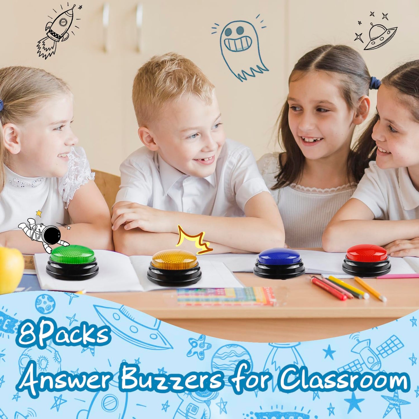 IBLESSU 8-Pack Buzzers for Trivia Games, Family Feud Jeopardy Buzzer, Game Buzzers with Lights and Sound, Answer Buzzers for Classroom, Buzzer for Game Show, Quizzes Party and Trivia Nights