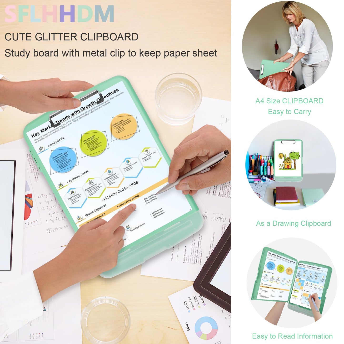 SFLHHDM Clipboard with Storage,Storage Clipboard with Pen Holder, A4 Binder Clip Boards 8.5x11 with Low Profile Clip,Side Opening Nursing Clipboards Folder for Office Supplies-Grayish Green