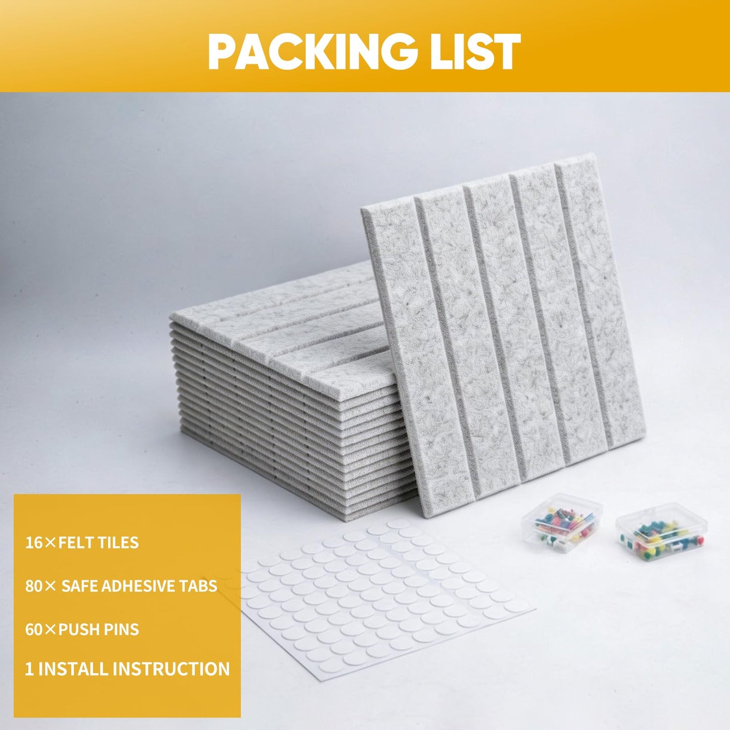 Corodo Large Cork Board Alternative - 48" x 48" Felt Bulletin Board with Pushpins & Adhesive Tabs, 16 Pack Tac Boards Tiles for Office Classroom Wall Decor, Wall Protector for Dart Board - Light Gray