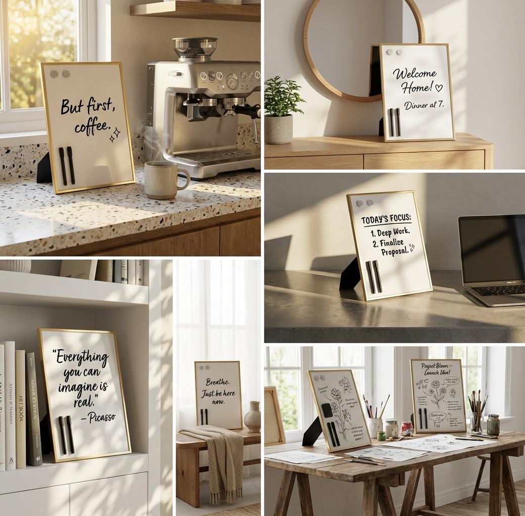 Lulu Office Magnetic Dry Erase Board 12x16 with Foldable Stand, Portable Gold Desktop Whiteboard for Home, Office, School & Kitchen