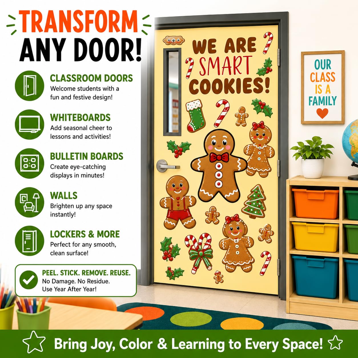 Hello Hallway Classroom Door Decorations for Teachers, Christmas | Reusable Peel & Stick Door & Whiteboard Decor Kit | Preschool Pre-K Kindergarten Classroom Decor | Teacher Supplies