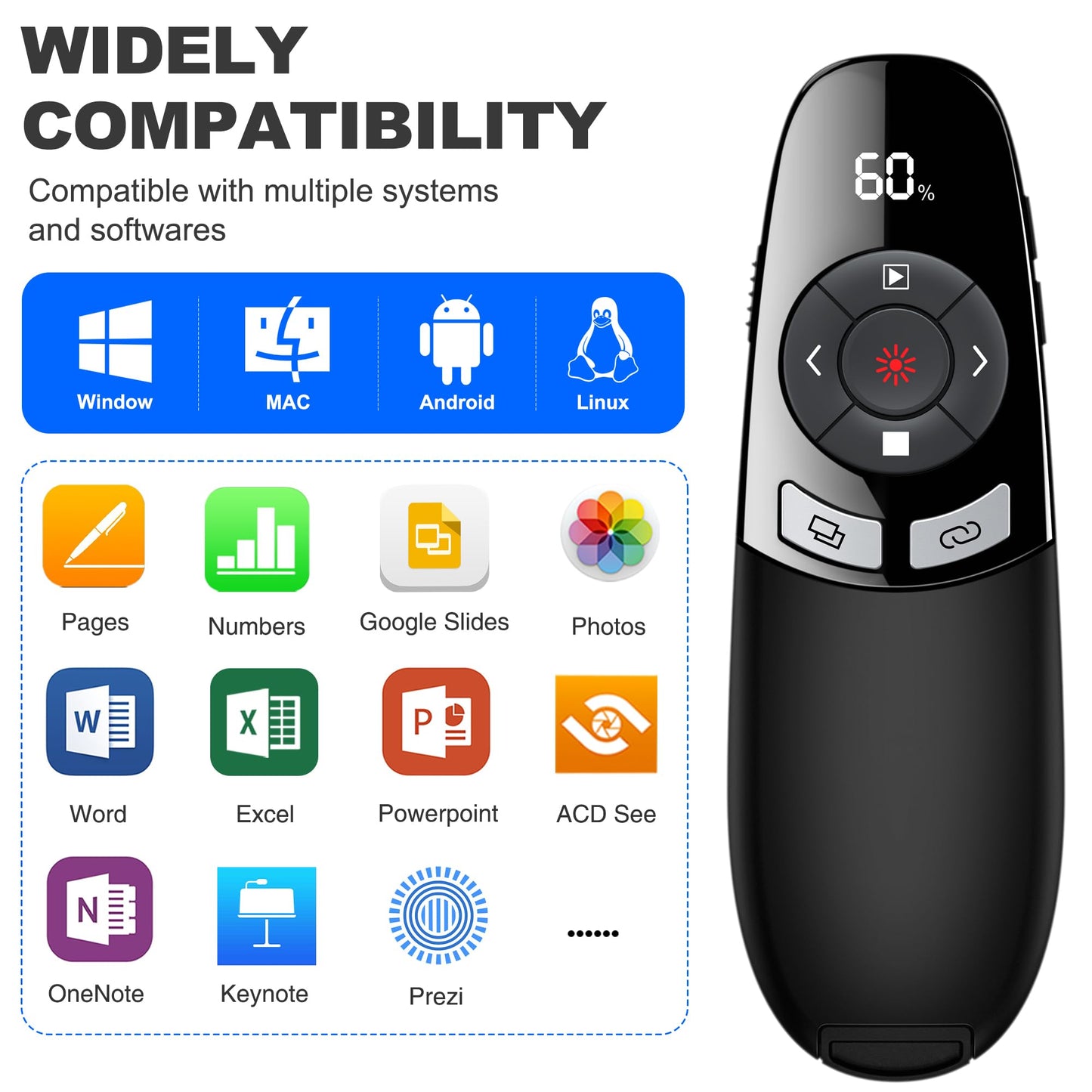 USB Type C Presentation Clicker with Battery & Timer Display, Wireless Presenter Remote PowerPoint Clikcer for Mac Computer