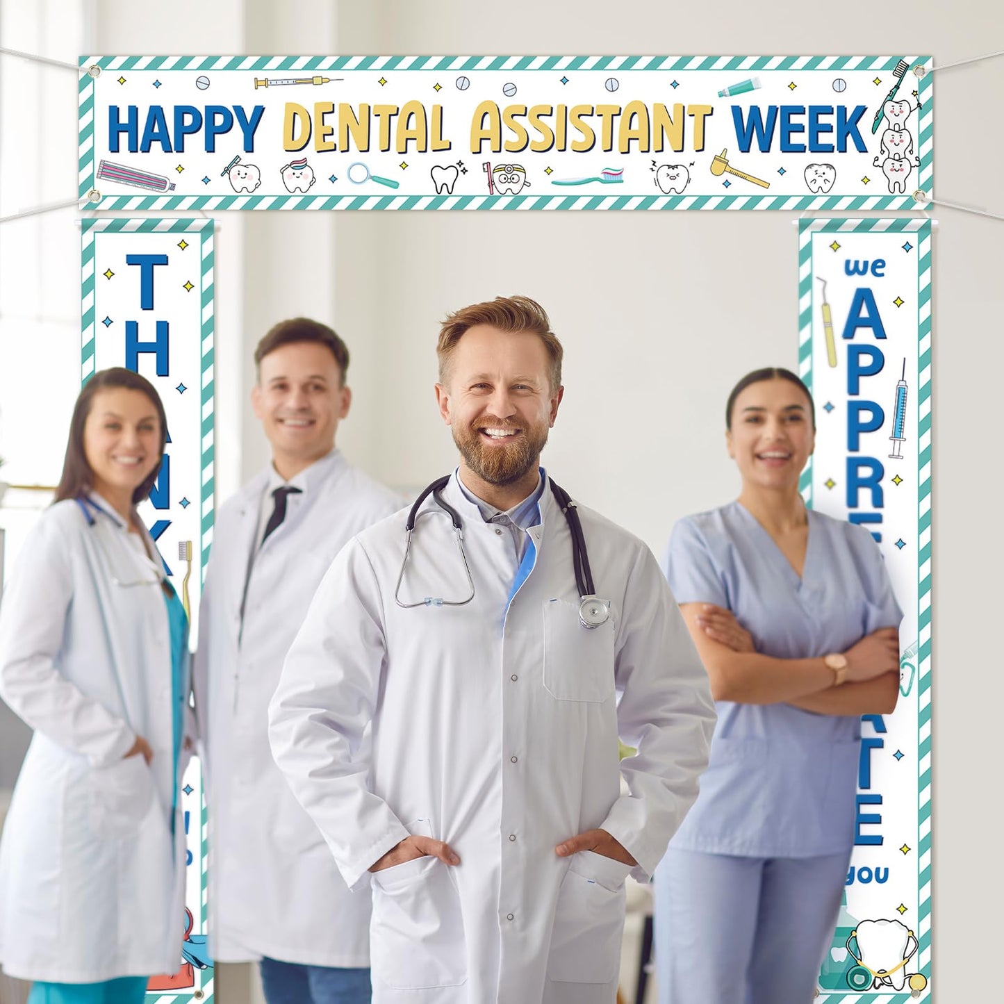 Fanfanwin 3 Pcs Happy Dental Assistant Week Appreciation Banner We Appreciate Thank You Doctor Week Party Supplies Decorations for Doctor Dental Assistant Nurse Medical Healthcare Workers
