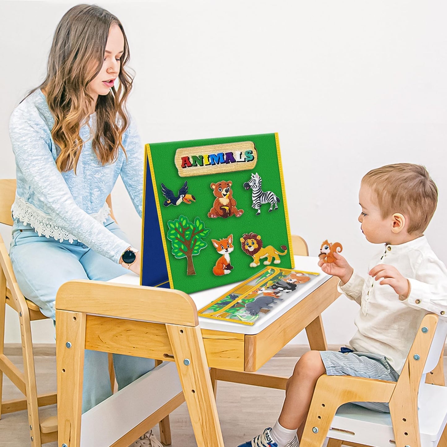 AKAYOK Felt Board - Double-Sided Flannel Board for Preschool Learning, Interactive Storytelling & Play | 33" x 12" Portable Felt Letter Board (Letters Not Included), Perfect for Desktop & Wall Use