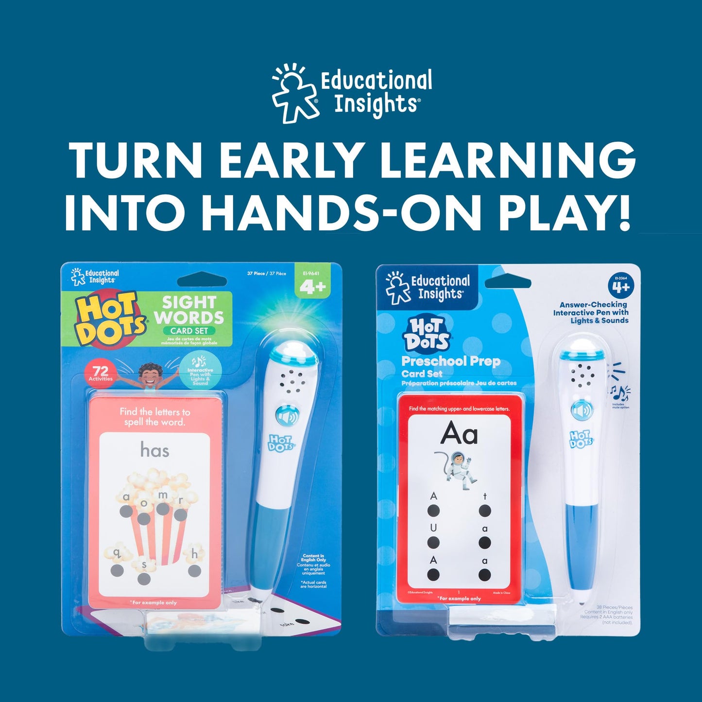 Educational Insights Hot Dots Kindergarten Prep Set - Toddler ABC Flash Cards with Interactive Pen, Kindergarten Learning Activities, Reading & Math Workbooks, Learn to Read for Kids ages 4+