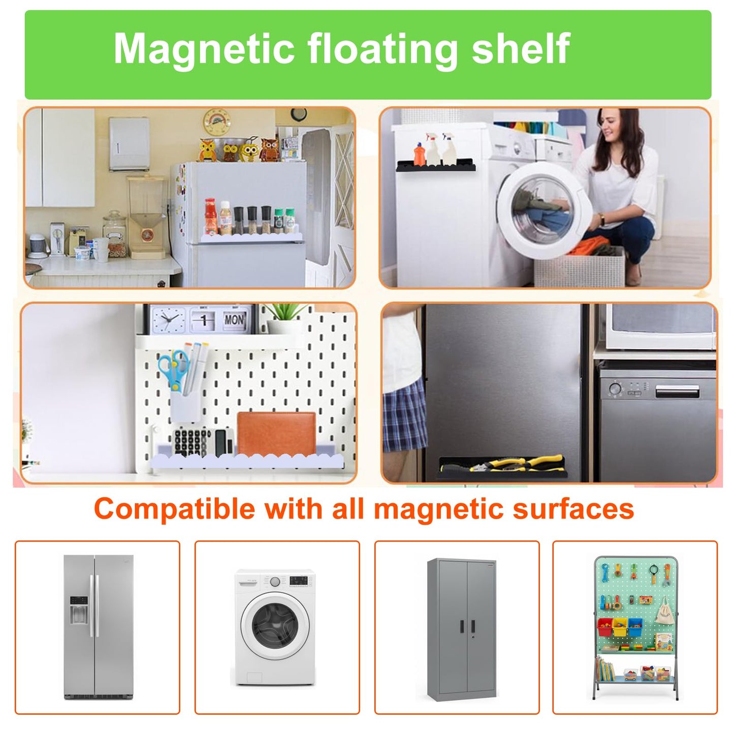 luniteling 2 Pack Magnetic Book Shelf for whiteboard, 12.5LBS Holder Acrylic Scalloped Floating Shelves, Deeper Magnetic Floating Shelf for Classroom, Home & Office & Refrigerator Use(Color 2)