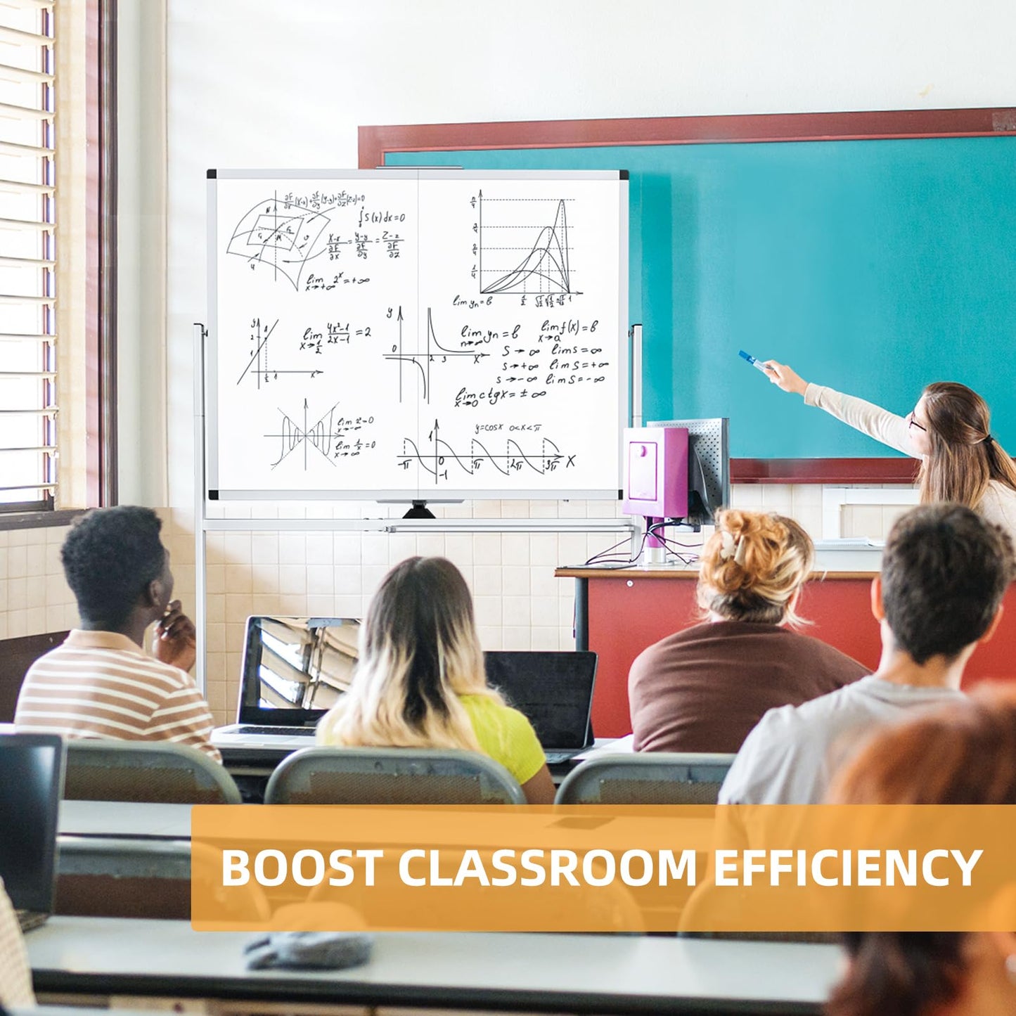 WALGLASS Rolling Dry Erase Whiteboard, 48"x36" Double-Sided White Board on Wheels, Large Portable White Board with Stand, Mobile Standing Whiteboards for Office, Home, School, Classroom 4x3 ft