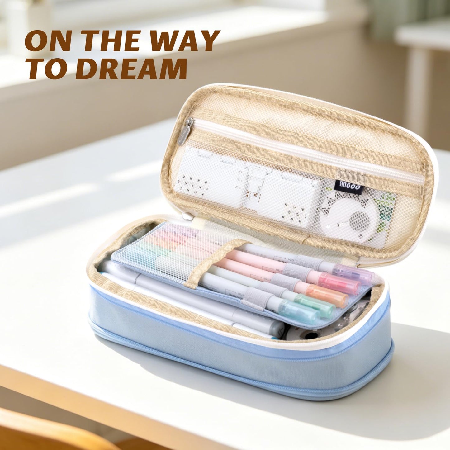 EASTHILL Big Capacity Pencil Pen Case Office College School Large Storage High Capacity Bag Pouch Holder Box Organizer Light Blue