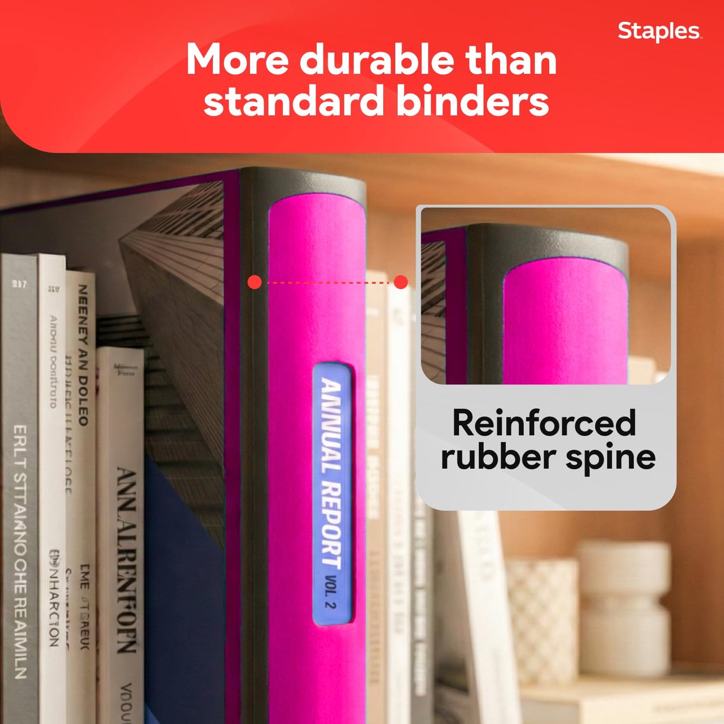 Staples Heavy-Duty 3-Inch D-Ring Binder, Pink – Large Capacity 3-Ring Binder, Holds Up to 600 Sheets for School & Office