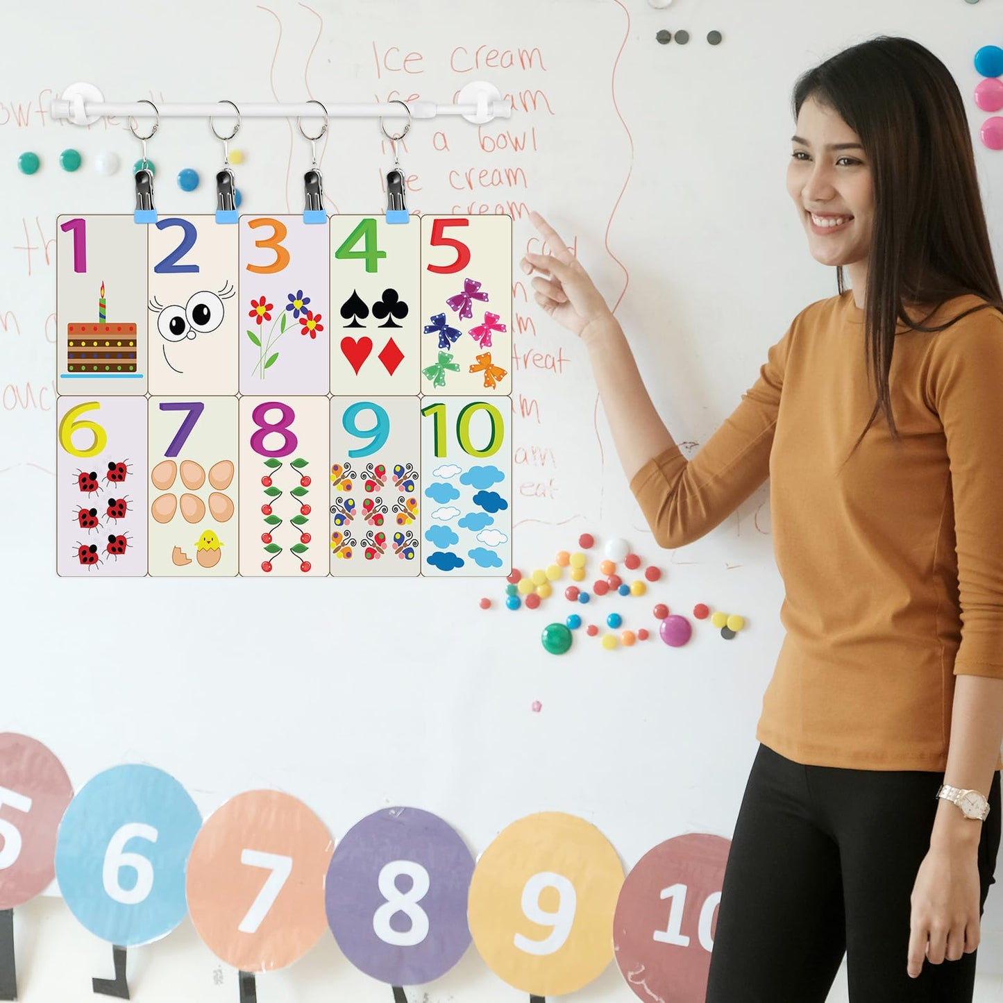 Briwooody 1 Set 16-27 Inches Adjustable Magnetic Calendar Holder Set for Wall Anchor Chart Dates Cards Holder Calendar Bulletin Board for Classroom Whiteboard Home Decoration Supplies