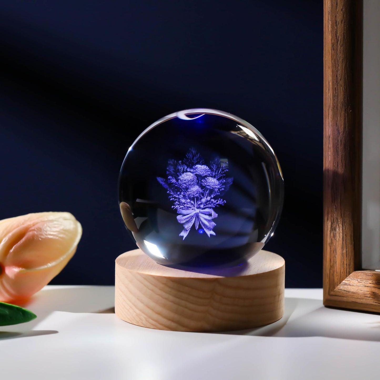 3D Carnation Gifts for Women Crystals Ball 60mm - Carnation Figurines Decor Glass for Mom Figurine Carnation Stuff for Room Birthday for Lovers Wife