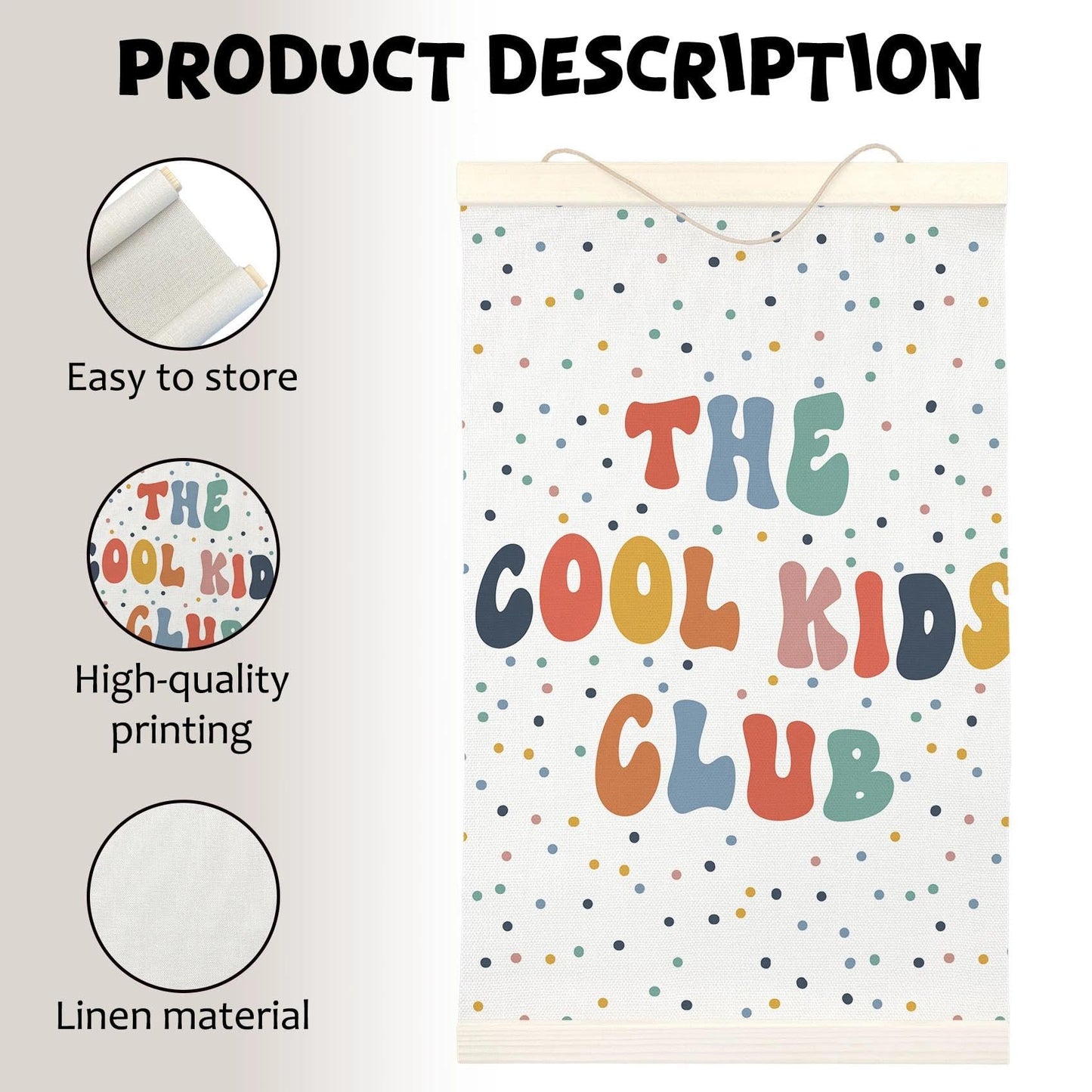 LKETW Kids Playroom Poster Hanger Frame 12x16 Inch, Toddler Room Wall Art Posters for Playroom, The Cool Kids Club Hanging Banner Decor for Toddler Boy Girl Room Nursery Playroom