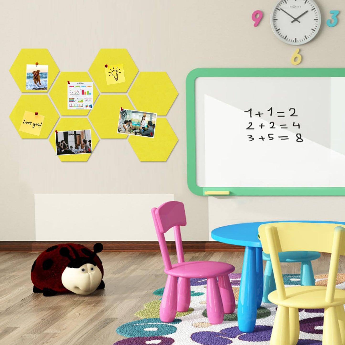 HULAVO Large Hexagon Felt Cork Board Tiles, Self Adhesive DIY Felt Bulletin Board Pin Board with 35 Pushpins for Office School Home Wall Decor Stickers Memos Photos Display(Yellow)