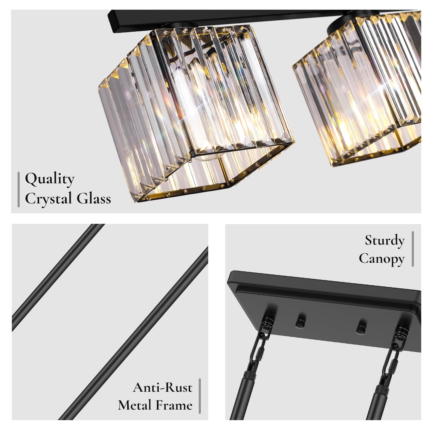 BesLowe Kitchen Island Lighting Linear Chandelier K9 Crystal Black Metal Model L2028-5BK