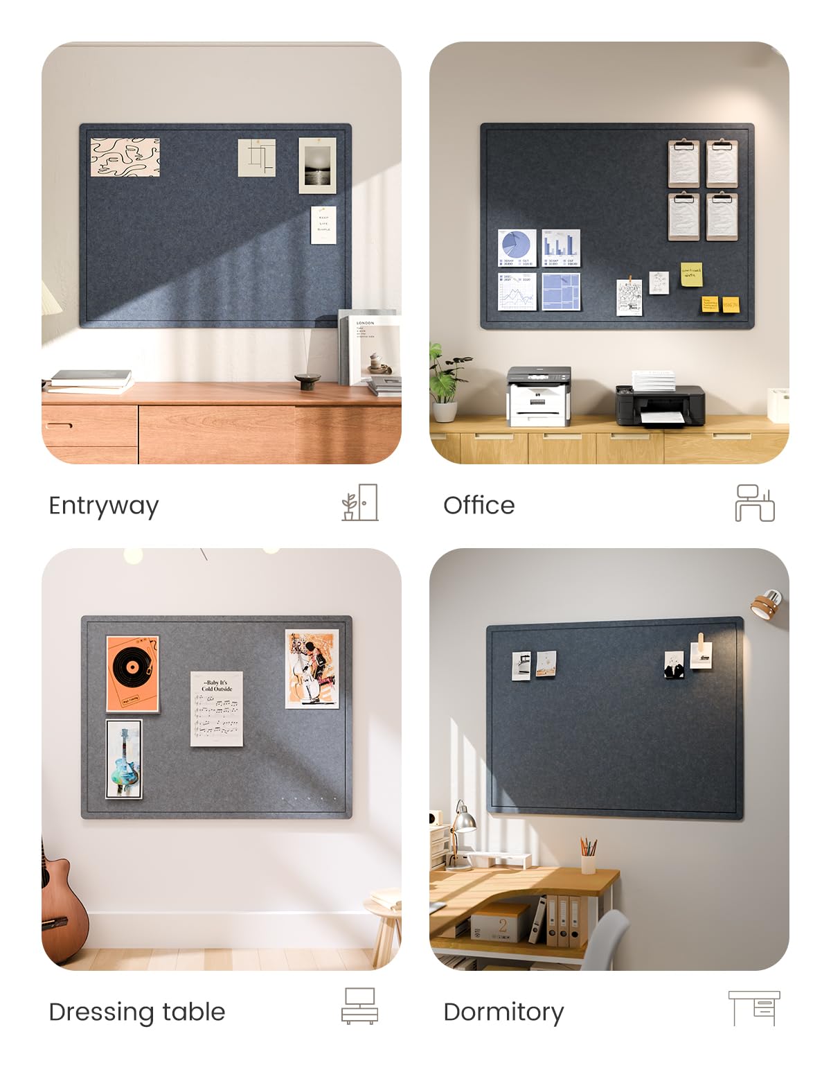 Fluxynara Large Bulletin Board, 47.2" x 35.4" Cork Board Alternative with 24 Safe Removable Adhesive Tabs, Foldable Felt Pin Board for Home Office, Classroom, Bedroom,Entryway for Walls—Navy Blue