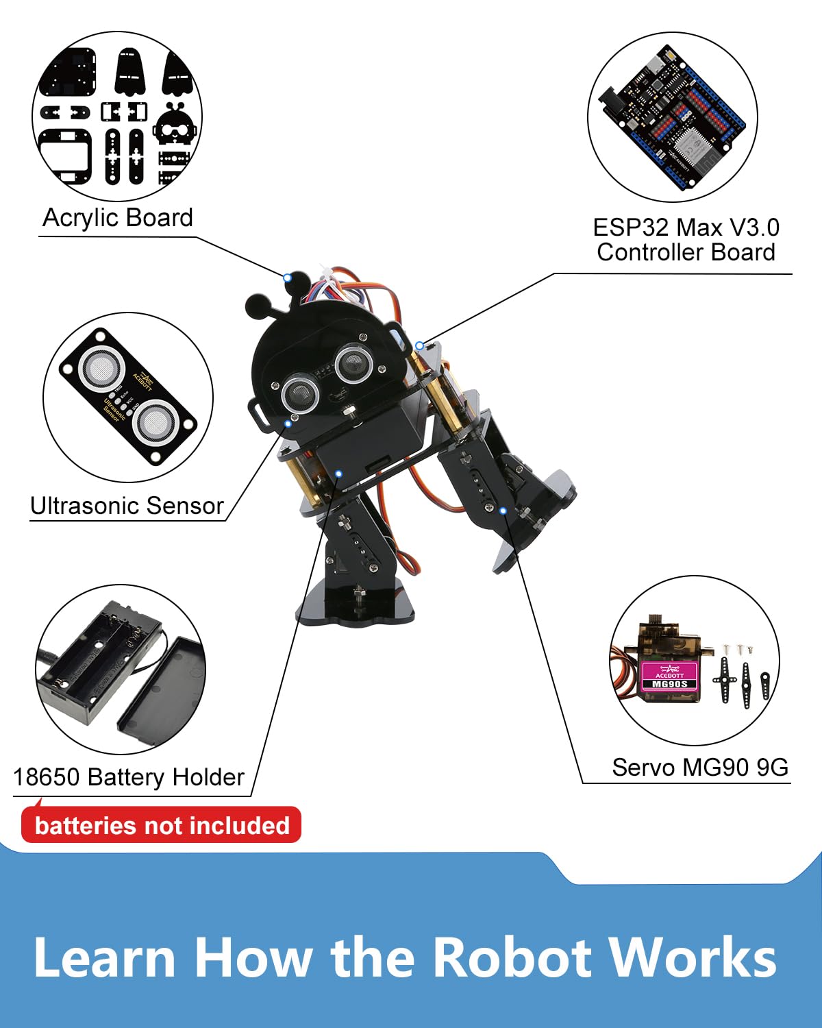 Biped Robot Kit STEM Toys Science Kit for Kids, Bionic Bipedal Robotics Programmable Coding Crafts Set for Arduino ESP32, Birthday Gift for Age 8-12 Boys Girls Teens