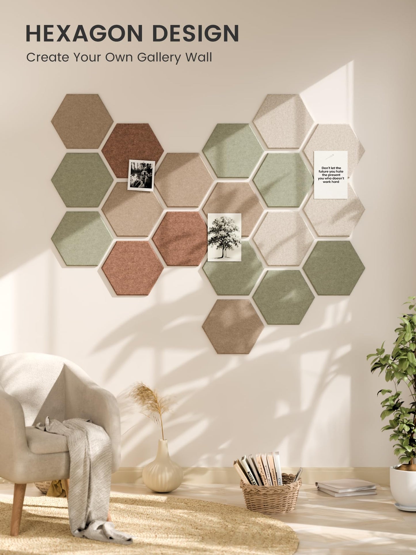 Fluxynara Hexagon Cork Board Alternative for Walls Decor-8-Pack Felt Bulletin Board Tiles,with 30 Pushpins,50 Adhesive Tabs for Office,Classrooms & Home Pin Board Felt Board-Boho