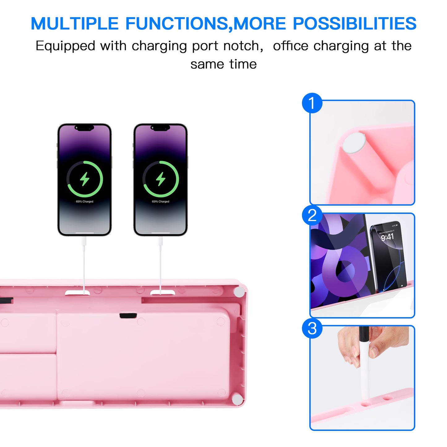 KVY Pink Desk Whiteboard with Storage,Desktop Glass Dry Erase White Board Organizers Supplies with Accessories for Women.Office, Home, School Essentials