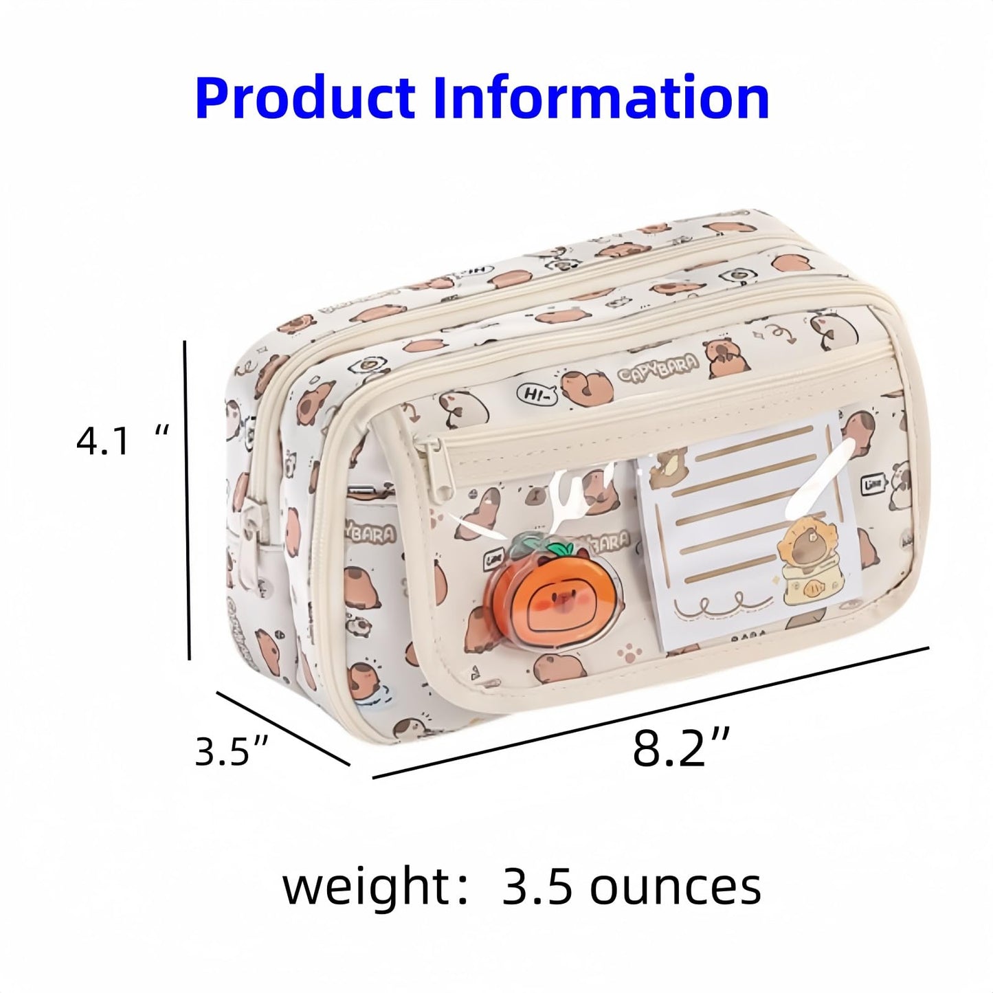 VTYFRY Cute Kawaii Pencil Case Pouch Cartoon Pen Box Holder Organizer for Office Workspace Supplies Desk Accessories Travel Essentials Aesthetic Trendy Cool Stuff Gift Large Capacity (White Kapibala)