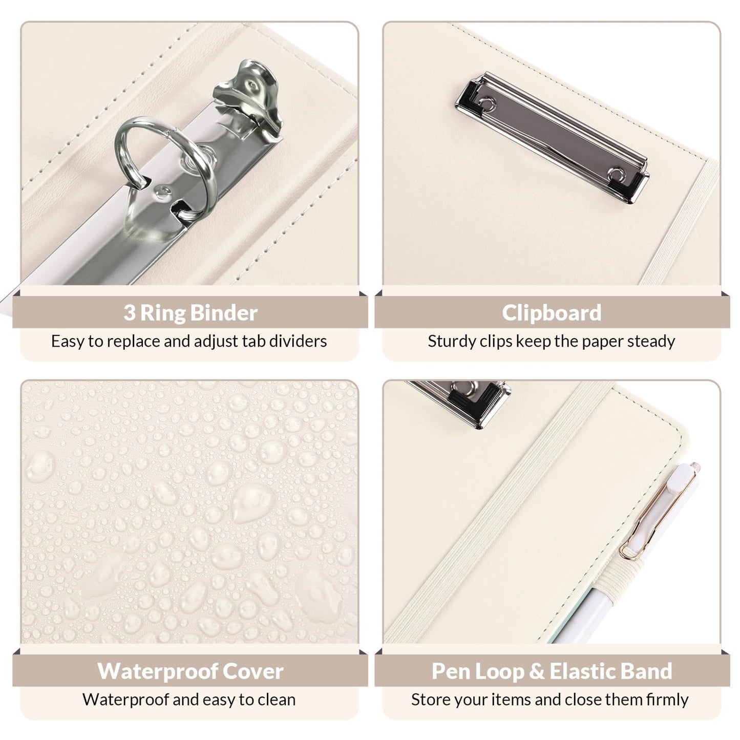 SKYDUE 3 Ring Binder with Clipboard,1 Inch Binder, 13.2" × 10.2" PU Clipboard Binder with Notepad & 5 Dividers with 5 Pockets, Labels, Clipboard Folder Great for School Office(Fit Letter Sized Paper)