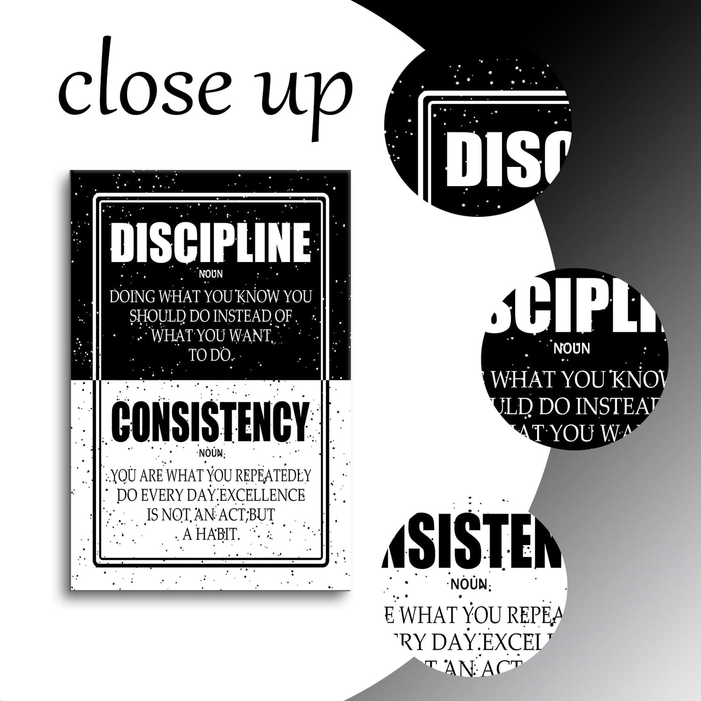 PSYYSP Discipline Consistency Framed Canvas Wall Art, Black and White Motivational Definition Poster, Inspirational Habit Typography Print for Home Office, Bedroom, Dorm, Study Room Decor, 18x12 Inch