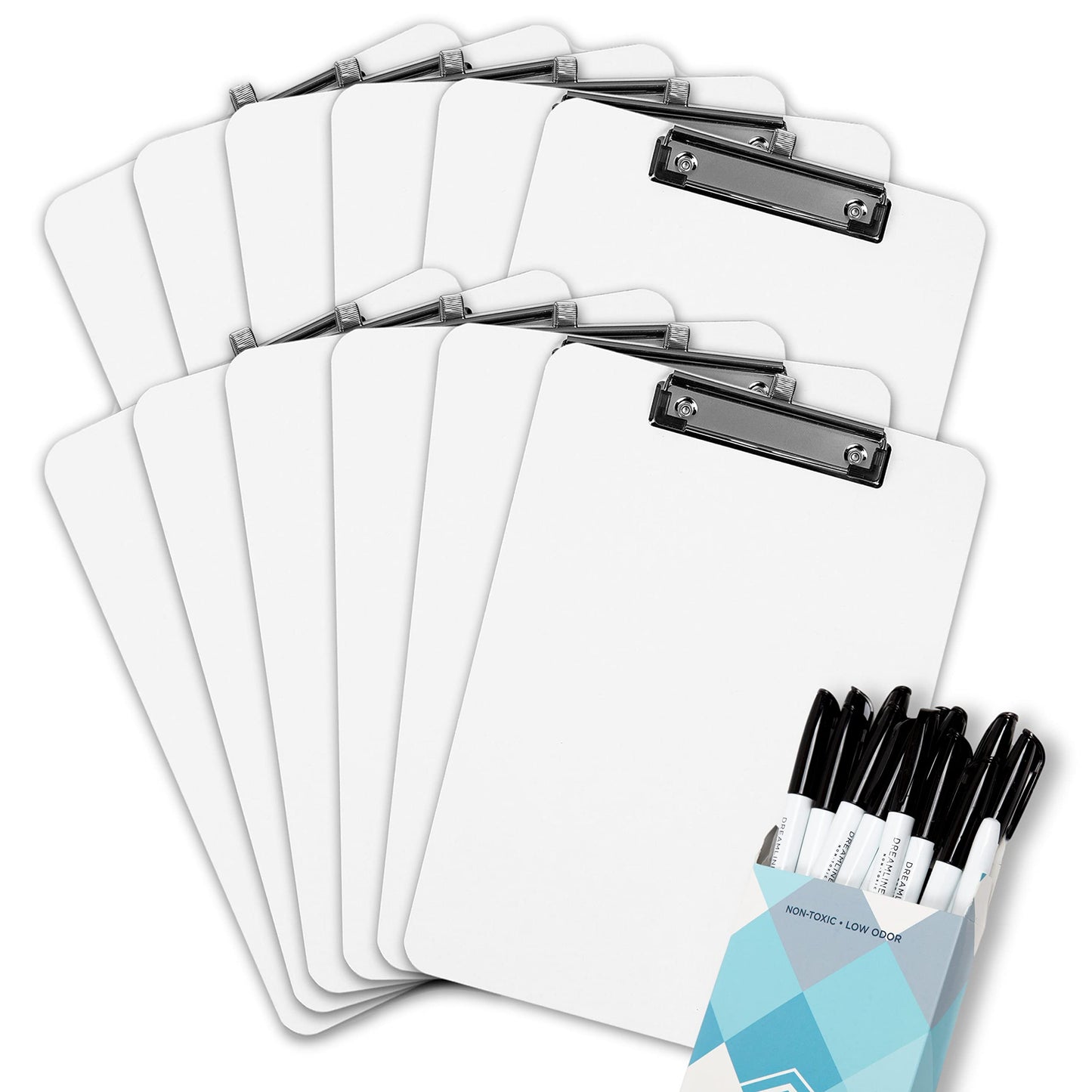 Dry Erase Clipboard Set (12pc) with White Board Markers - Small Dry Erase Clipboards for Classroom, To-Do Lists - 12 Markers Included!