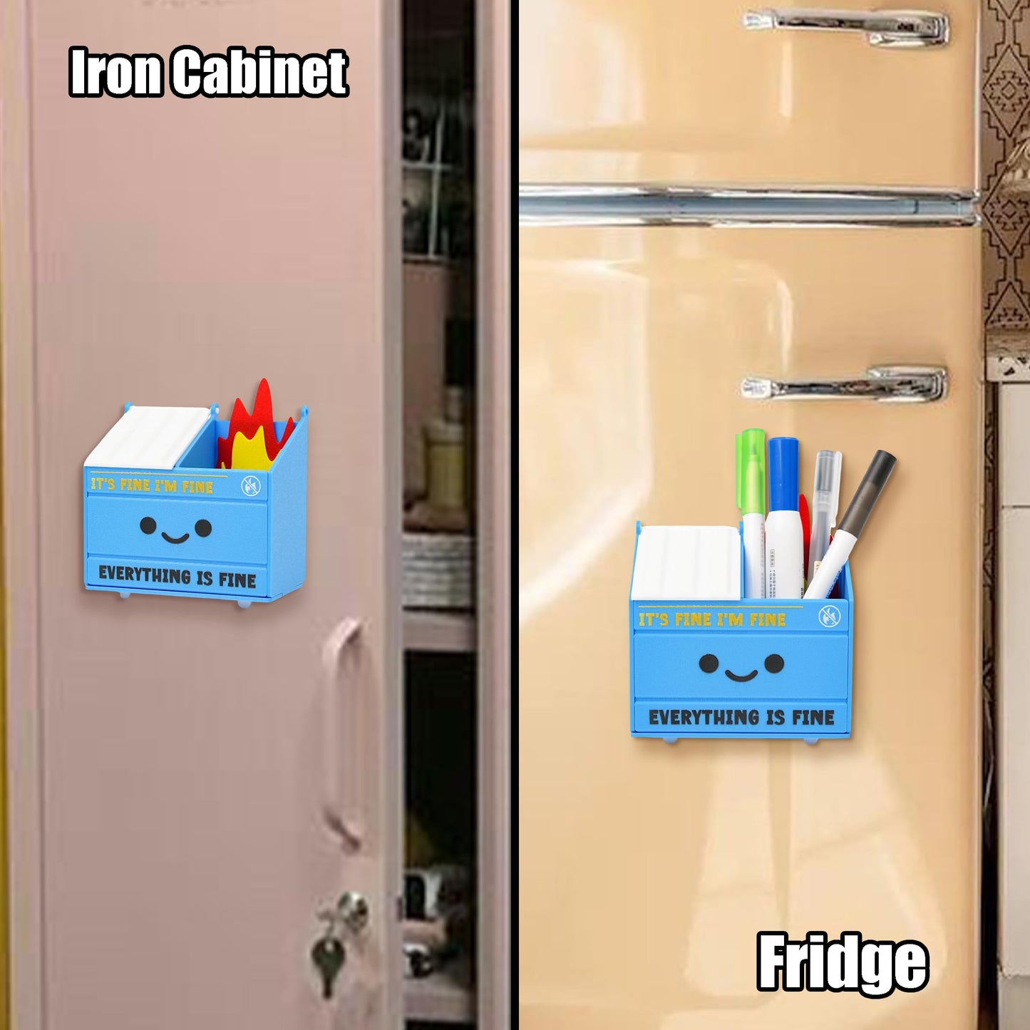 Tian Zhun Dumpster Fire Magnetic Pen Holder Funny Blue Magnetic Pencil Holder Magnetic Locker Organizer for Refrigerator Whiteboard Home Office Hospital Marker pen storage