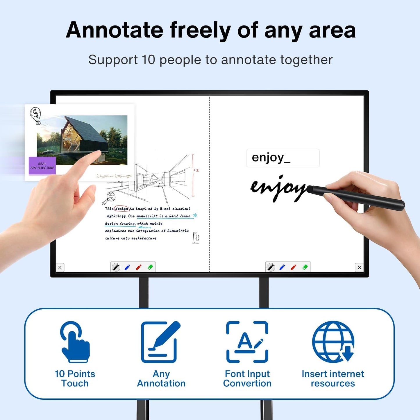 JYXCN 65" Smart Board, UHD 4K Interactive Digital Whiteboard Smartboard Android 11 & Windows 10 Dual System 8+256 GB & 20MP Camera | Touchscreen Electronic Smart Boards for Classroom Office Home