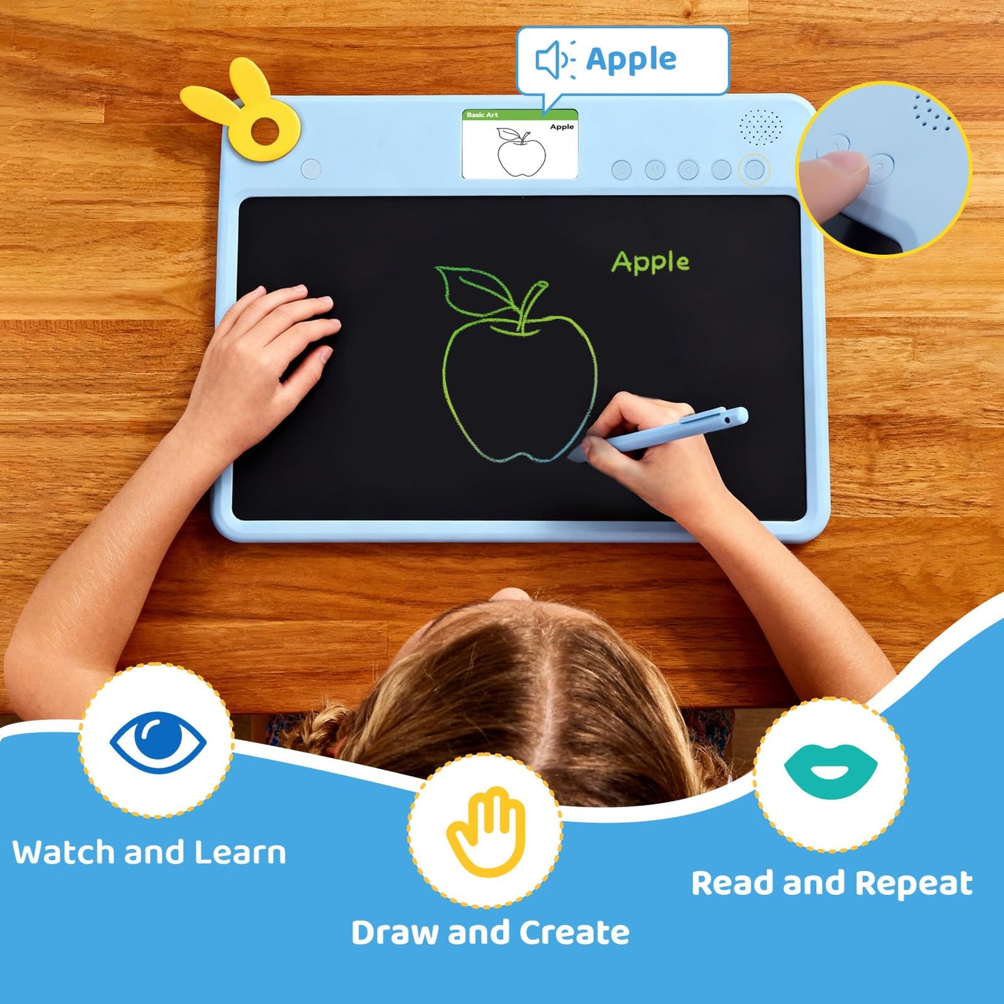 Kids LCD Writing Tablet 13.5'', Educational Drawing Board with Colour Screen, 100 Tracing Templates, 200+ Sight Words & Maths Games, Rechargeable Learning Toy for Boys & Girls Ages 3 to 7