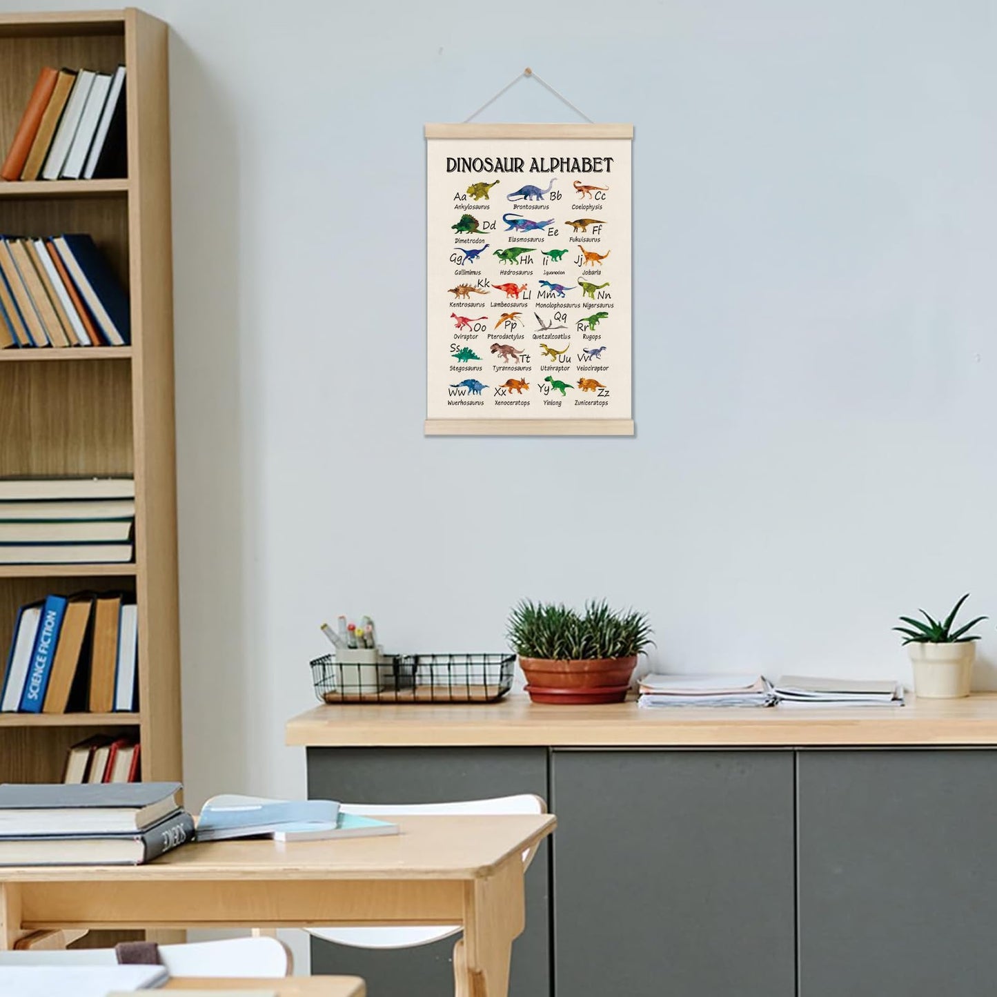 DOI-LANEE Alphabet Dinosaur Poster Hanger Frame 16x12 Inch, Educational Montessori Posters Toddler, ABC Alphabet Nursery Chart for Preschool Classroom Kids Room, Dinosaur Decor
